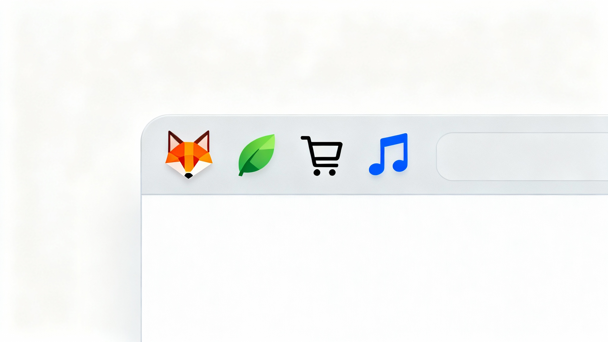 A mockup of a browser tab bar featuring four distinct and colorful browser tab icons (favicons) against a clean white background.