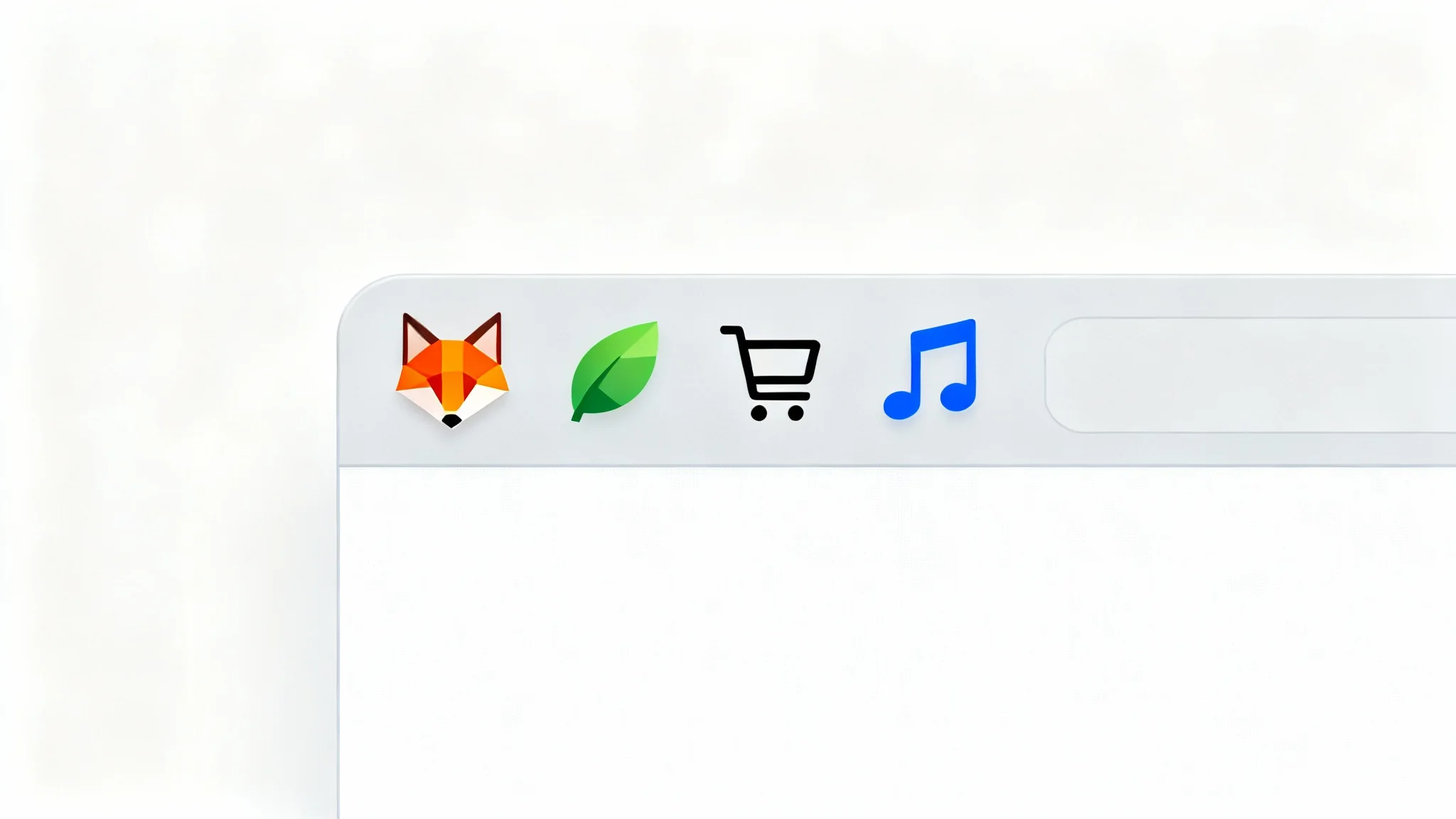 A mockup of a browser tab bar featuring four distinct and colorful browser tab icons (favicons) against a clean white background.
