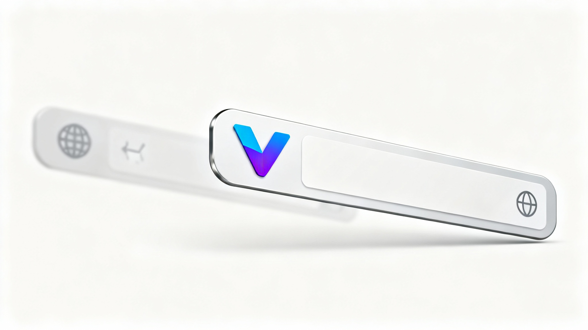 A close-up mockup of a modern browser's tab bar, highlighting an active tab with a custom-designed, vibrant blue and violet favicon.