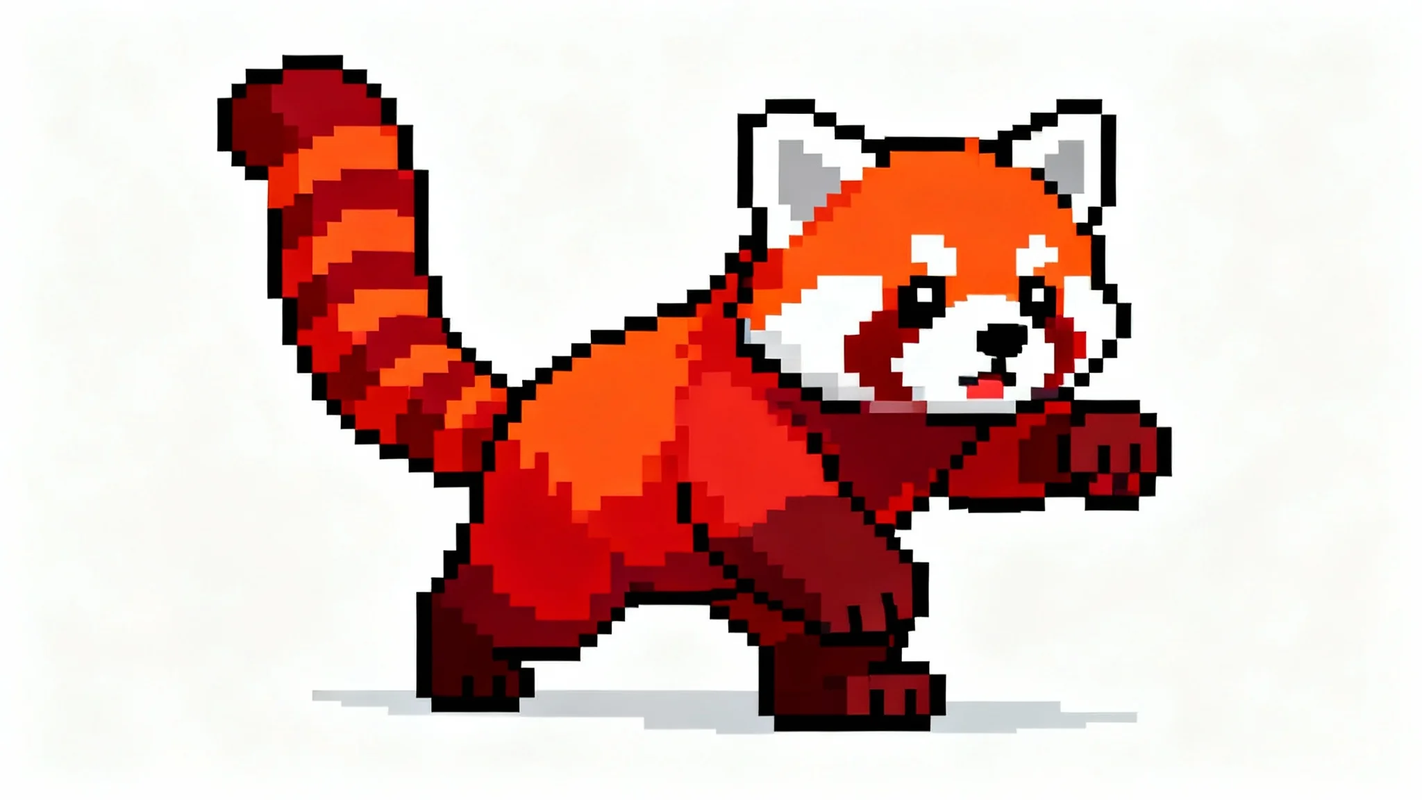 A 16-bit pixel art sprite of an adventurous red panda character in a dynamic pose, showcased against a plain white background.