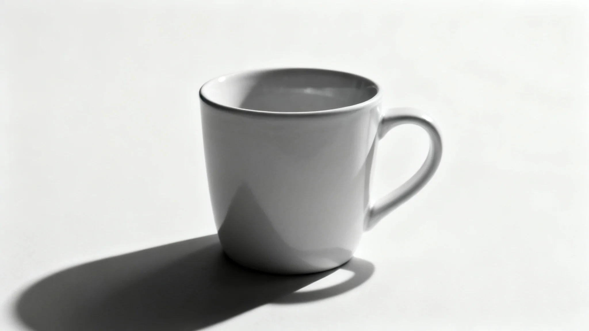 A photorealistic image of a ceramic mug on a white background, casting a soft, realistic shadow that makes it look three-dimensional.