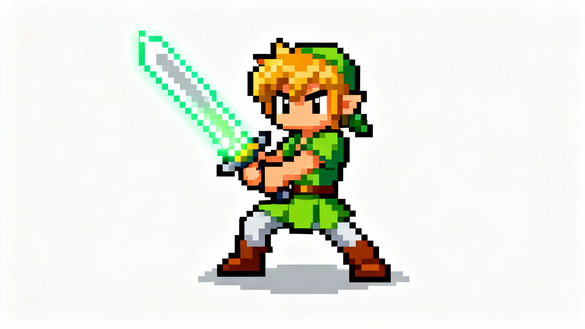 A 16-bit pixel art hero character holding a sword, shown isolated on a solid white background to demonstrate the background removal effect.