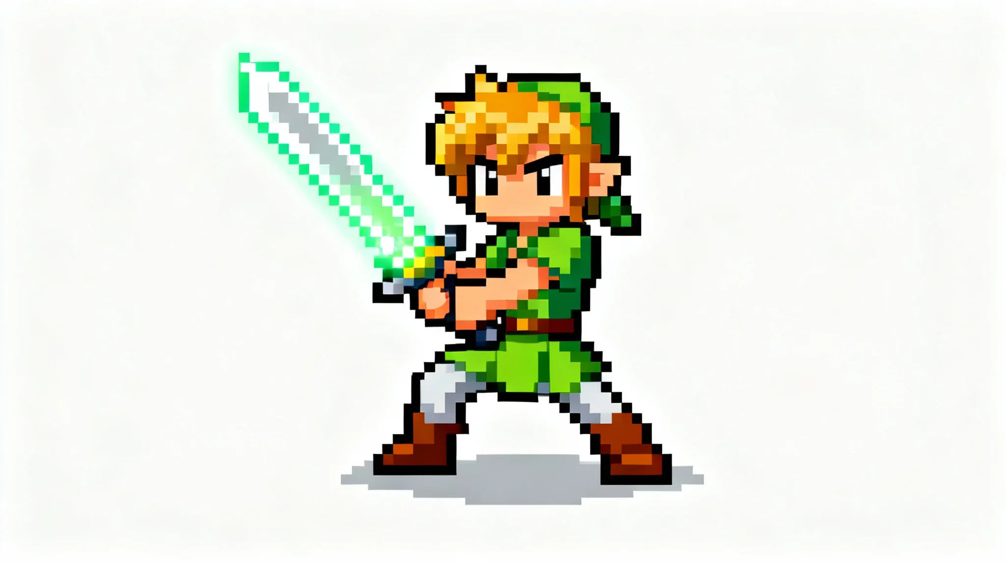A 16-bit pixel art hero character holding a sword, shown isolated on a solid white background to demonstrate the background removal effect.