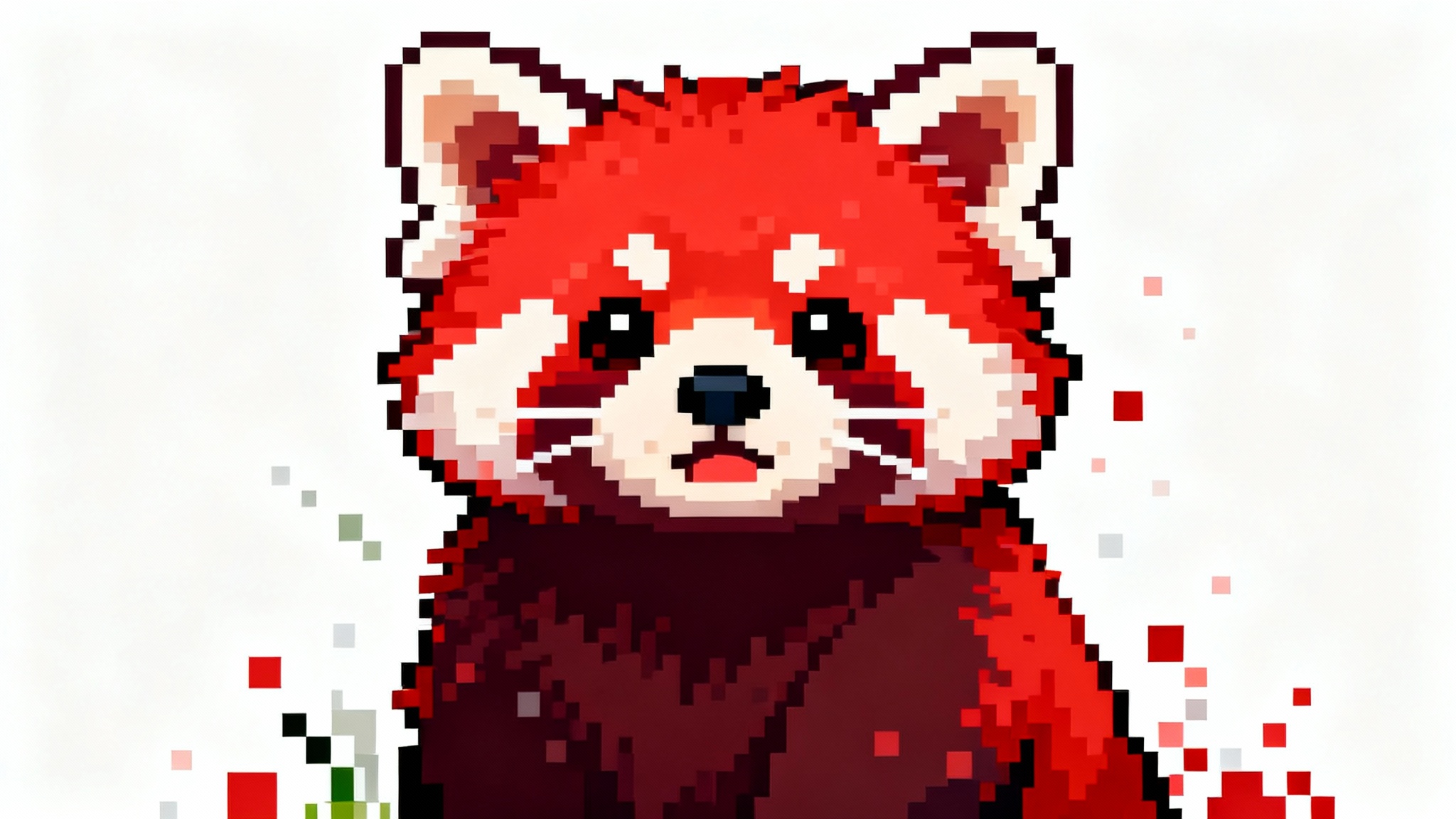 A 16-bit pixel art illustration of a red panda isolated on a white background, with its original pixelated forest background dissolving away to demonstrate a background remover tool.