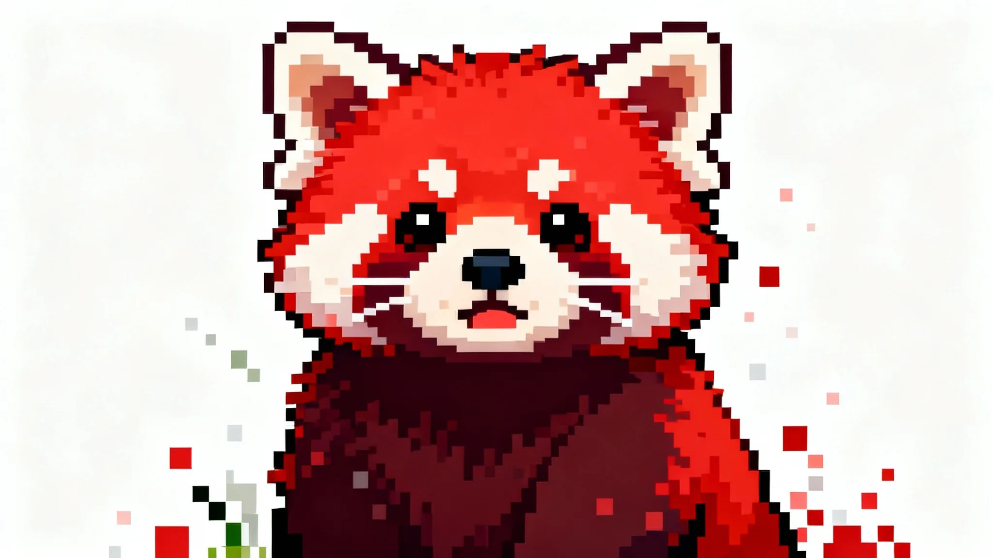 A 16-bit pixel art illustration of a red panda isolated on a white background, with its original pixelated forest background dissolving away to demonstrate a background remover tool.