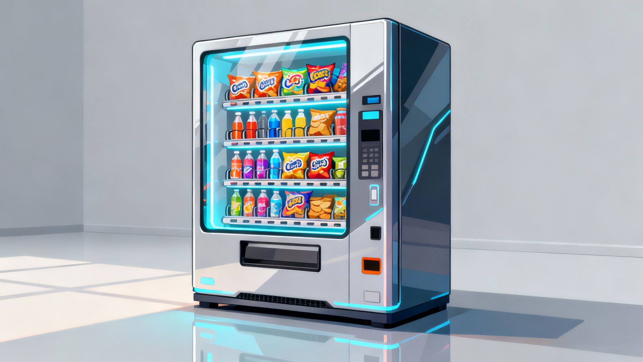 A professional vector illustration of a modern, stylish vending machine against a clean background, representing the polished final output from a design tool.
