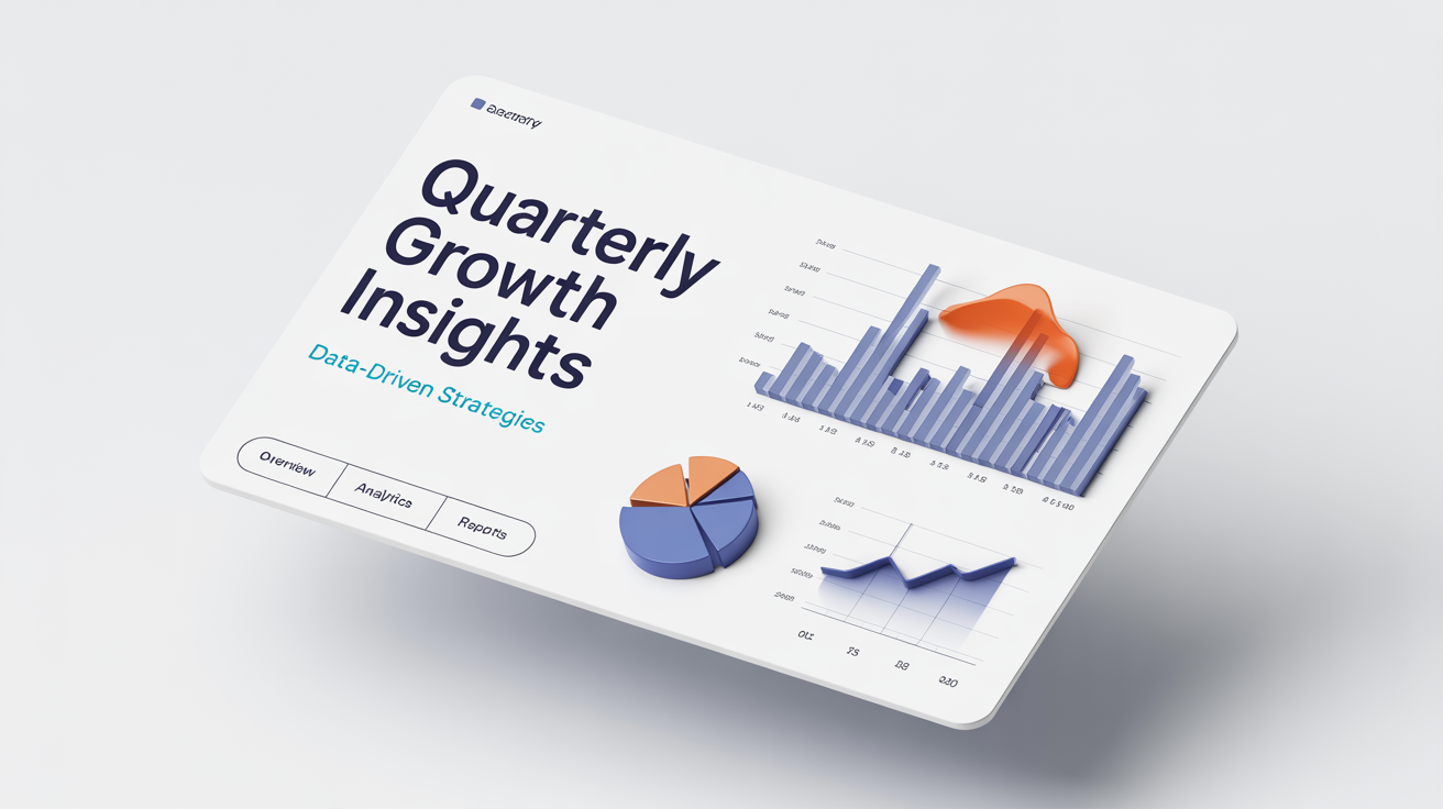 A mockup of a professional presentation slide for data visualization, featuring bar charts, pie charts, and line graphs in a clean, modern design against a white background.