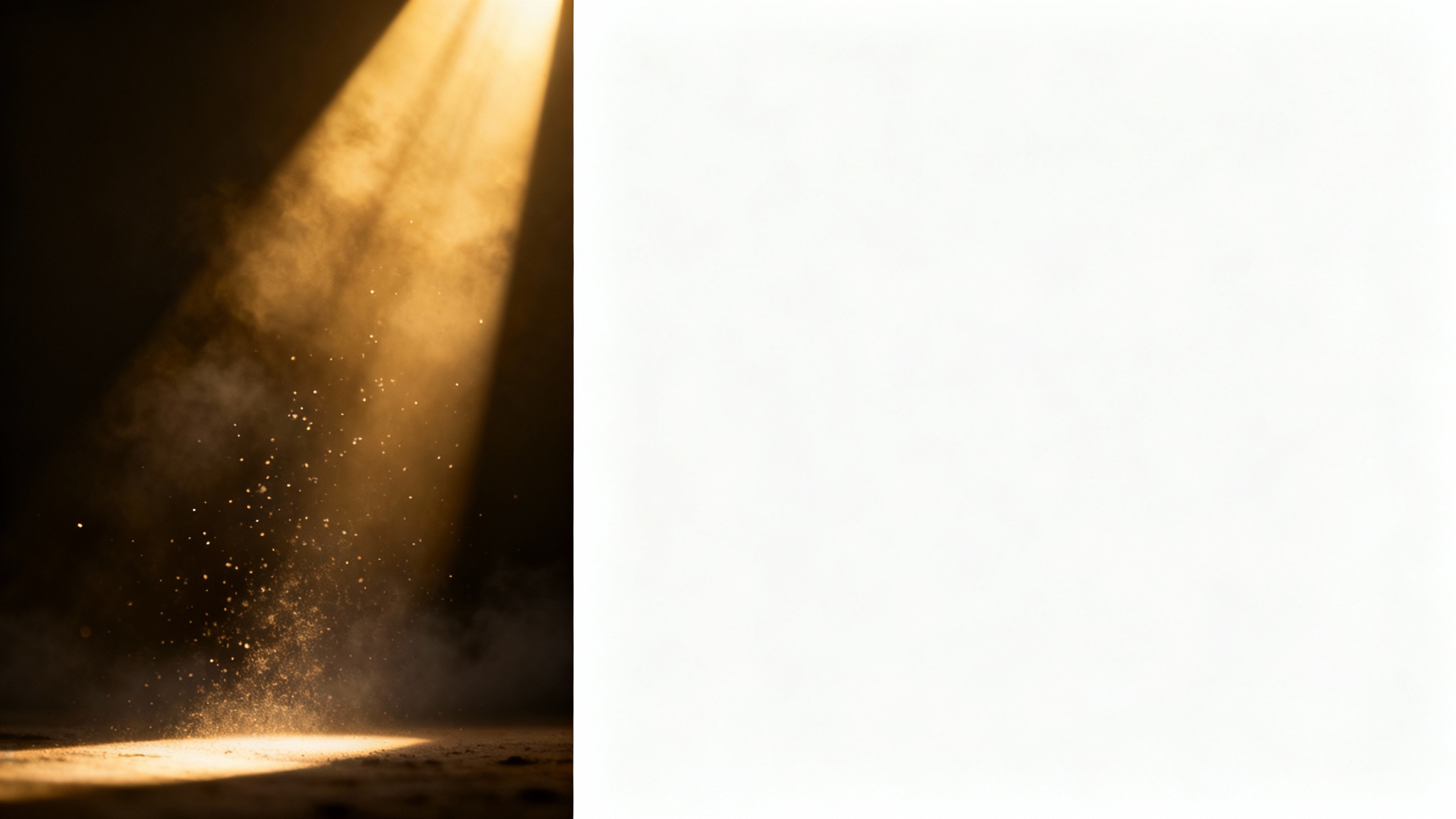 A dramatic depiction of cinematic light rays, with golden beams of light cutting through a dark, misty space, all presented as a mockup against a clean white background.