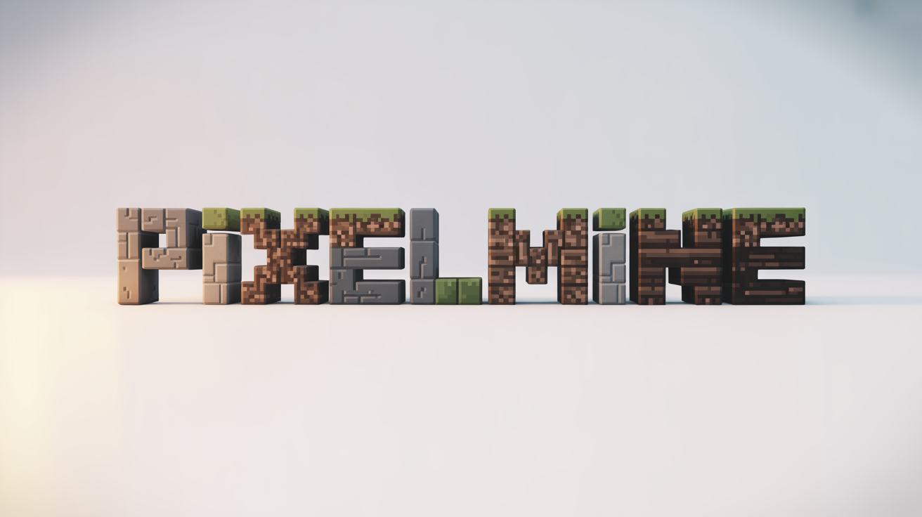 A 3D logo with the text 'PIXELMINE' created in the pixelated, blocky style of the game Minecraft, set against a white background.