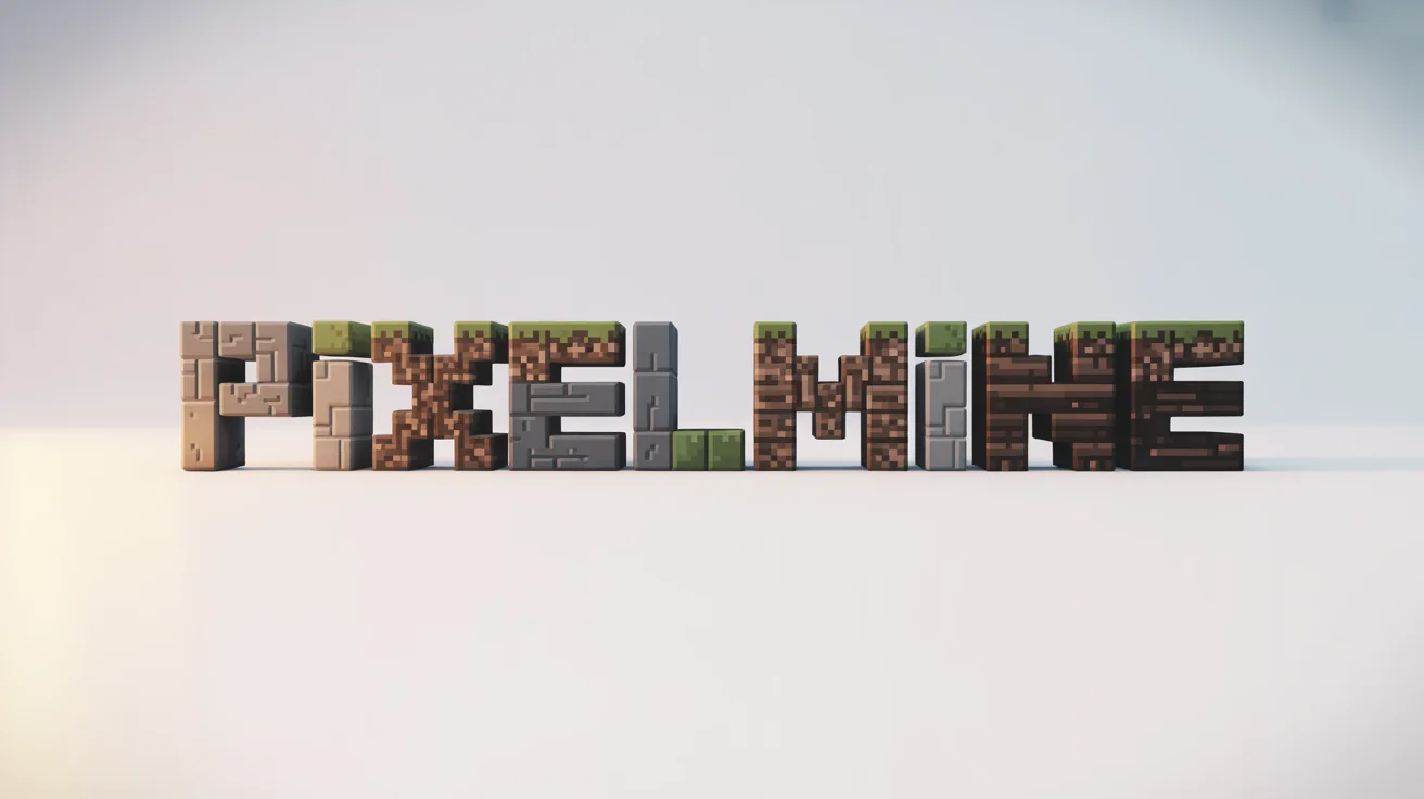 A 3D logo with the text 'PIXELMINE' created in the pixelated, blocky style of the game Minecraft, set against a white background.