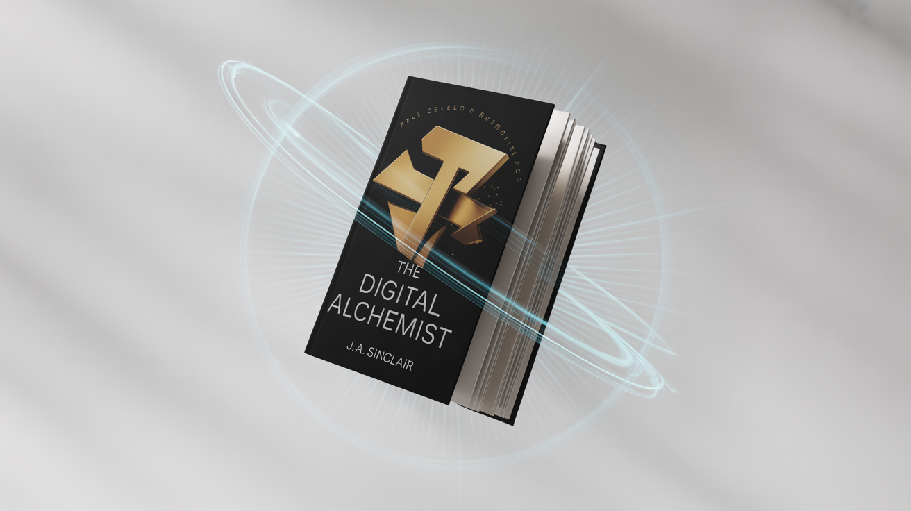A 3D animated mockup of an ebook titled 'The Digital Alchemist'. The book's cover and pages are shown floating separately against a white background, suggesting a video.