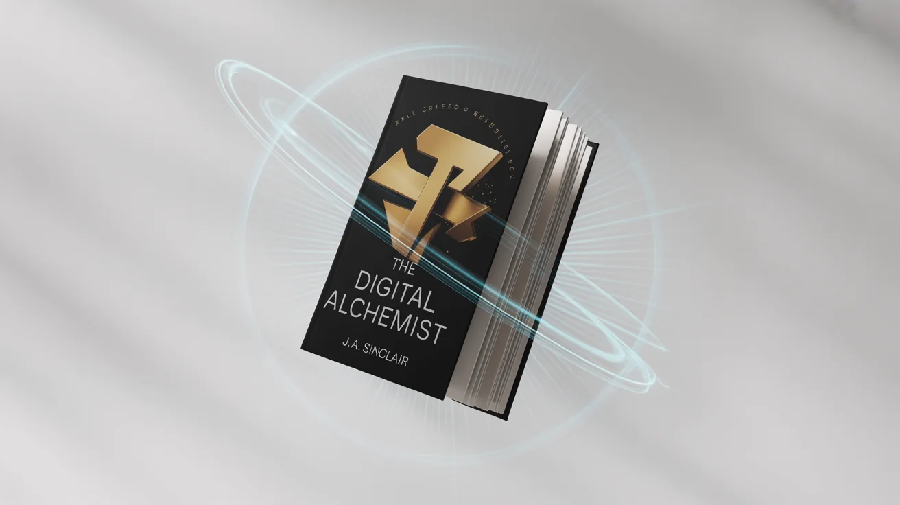 A 3D animated mockup of an ebook titled 'The Digital Alchemist'. The book's cover and pages are shown floating separately against a white background, suggesting a video.