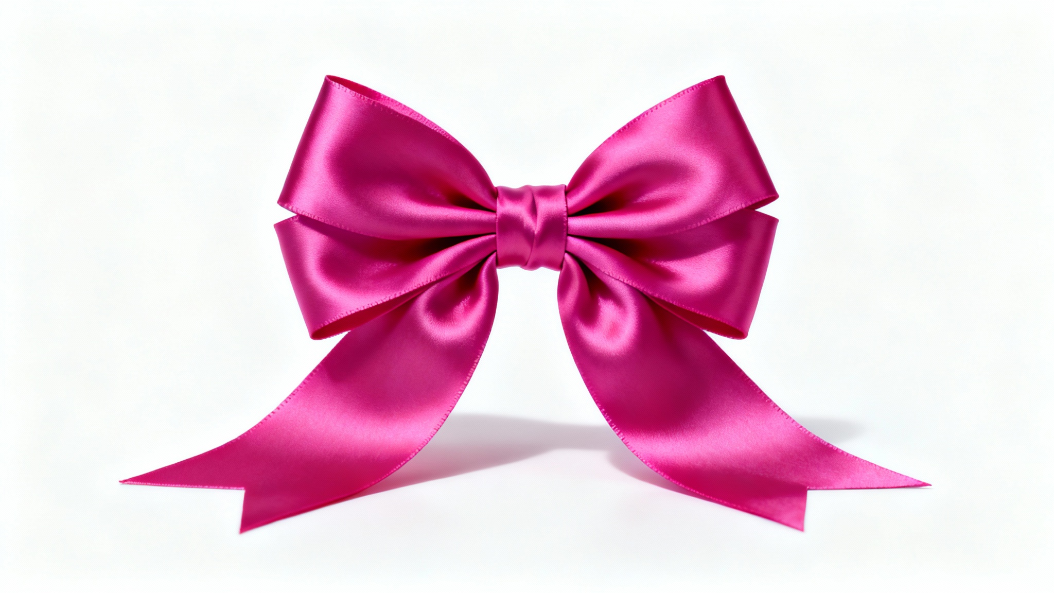 A photorealistic mockup of a large, vibrant fuchsia pink satin bow with a glossy finish, perfectly tied and isolated on a clean white background.