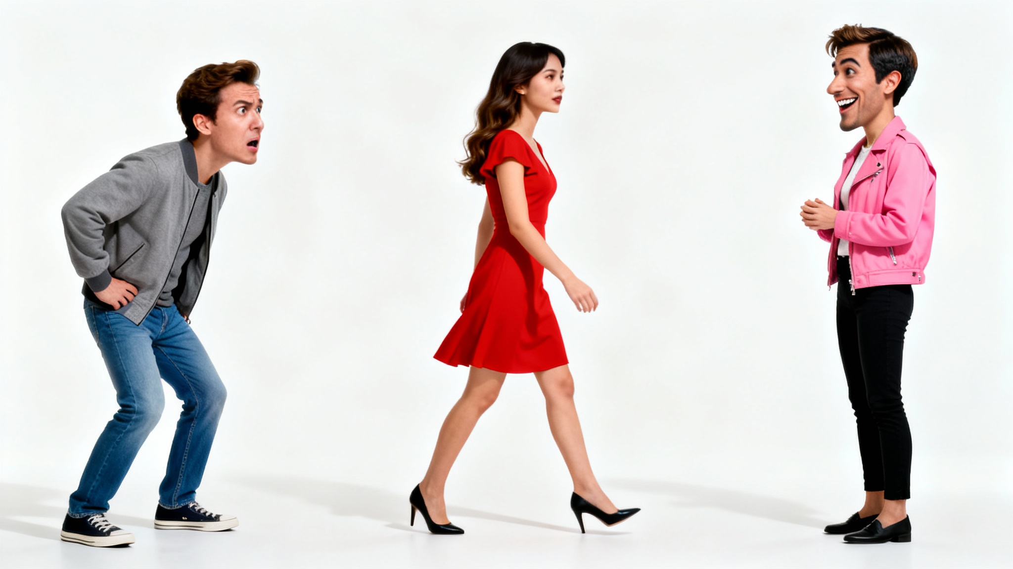 A funny image showing the 'Distracted Boyfriend' meme, but the faces of the boyfriend and girlfriend are swapped, creating a humorous and surreal effect.