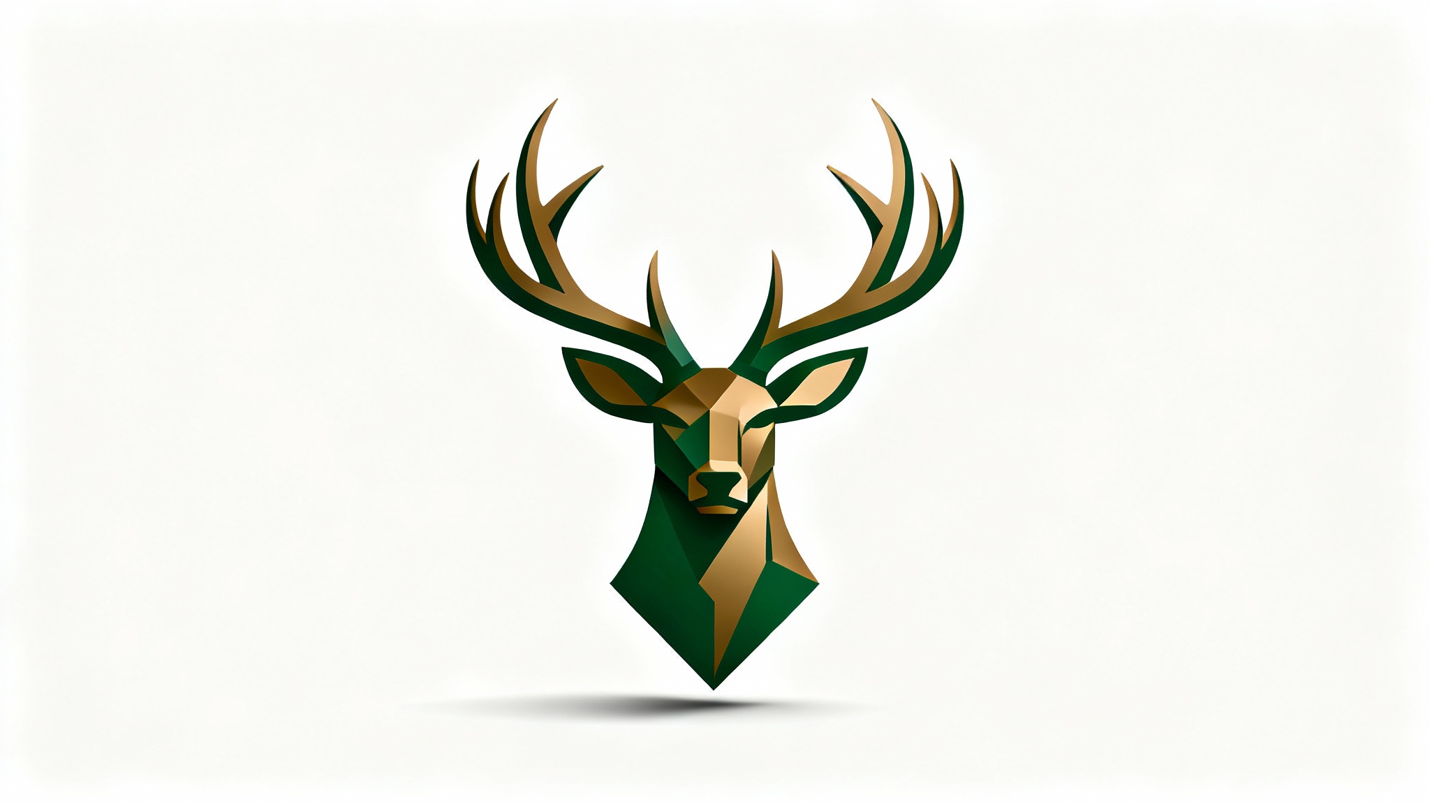 A modern, minimalist vector logo of a deer's head with large antlers, presented as a mockup on a clean white background.