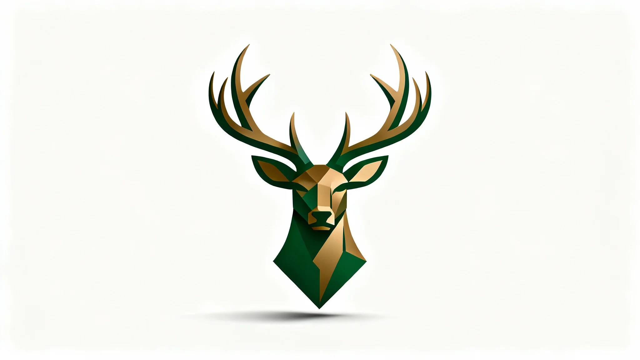 A modern, minimalist vector logo of a deer's head with large antlers, presented as a mockup on a clean white background.