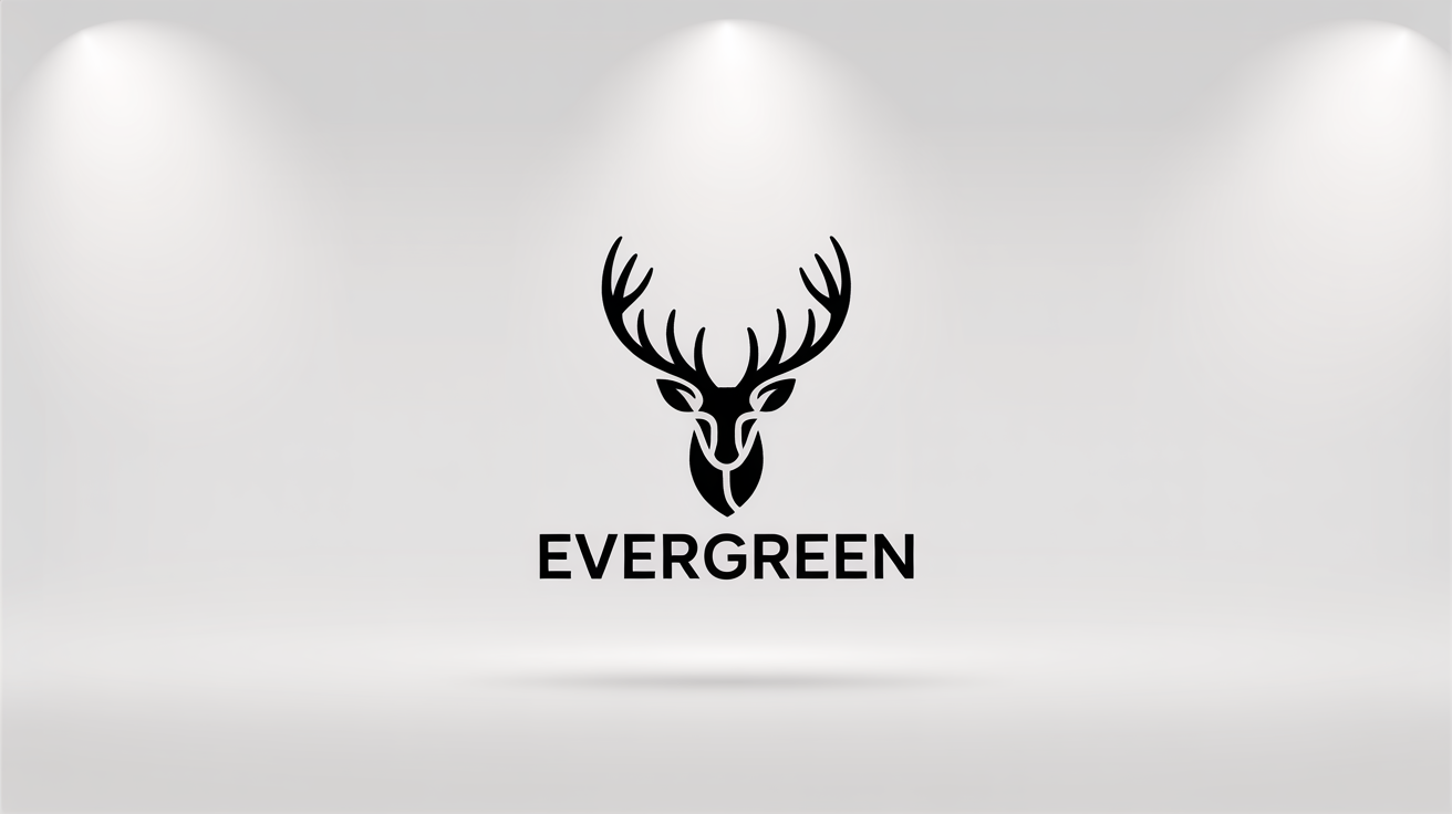 A modern, minimalist logo of a deer stag's head in charcoal gray, with the brand name 'EVERGREEN' underneath, on a clean white background.