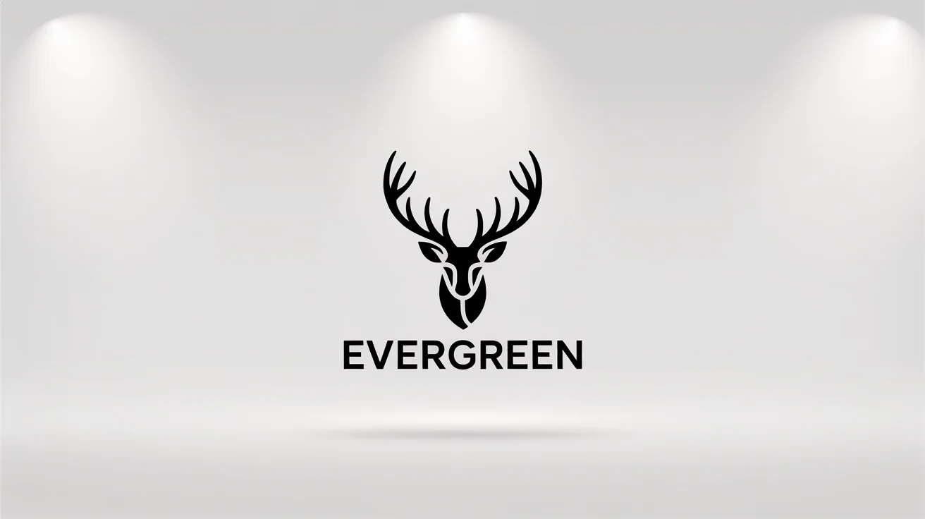 A modern, minimalist logo of a deer stag's head in charcoal gray, with the brand name 'EVERGREEN' underneath, on a clean white background.