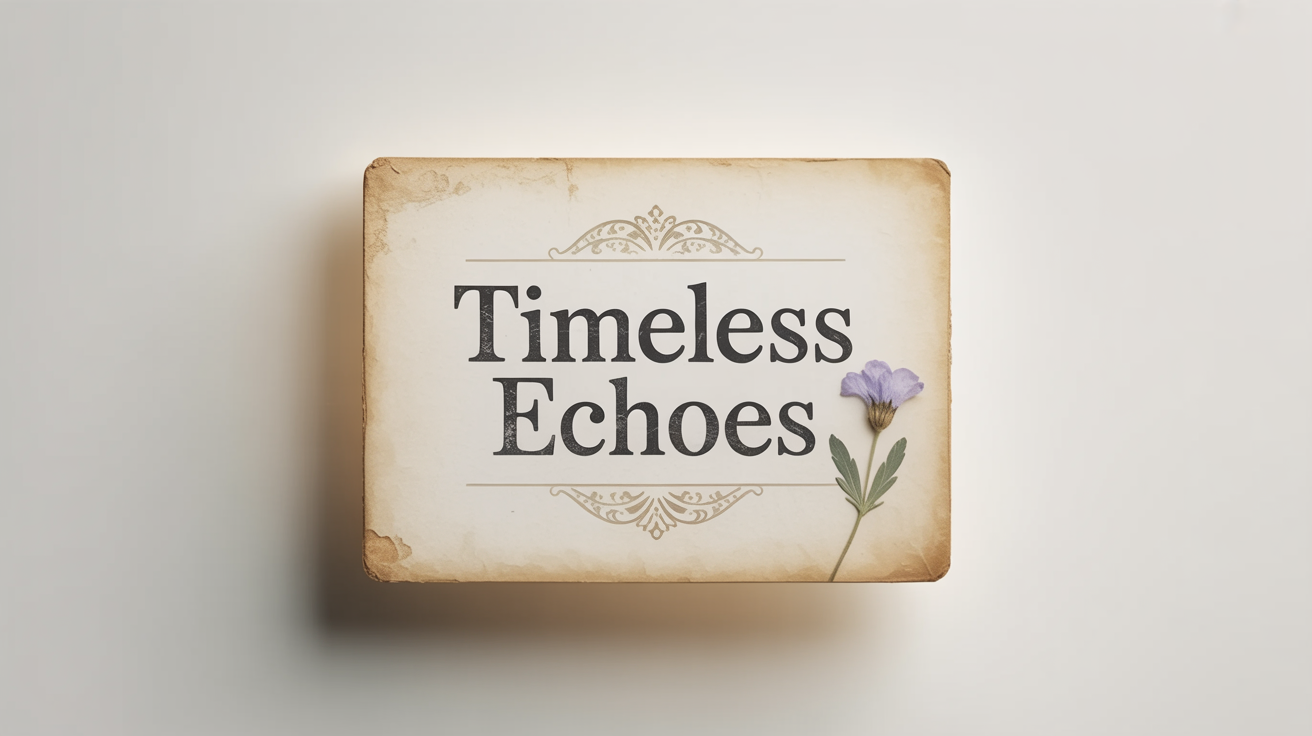 A mockup of a vintage text effect, showing the words 'Timeless Echoes' in an elegant, old-fashioned font on a piece of aged cardstock against a white background.