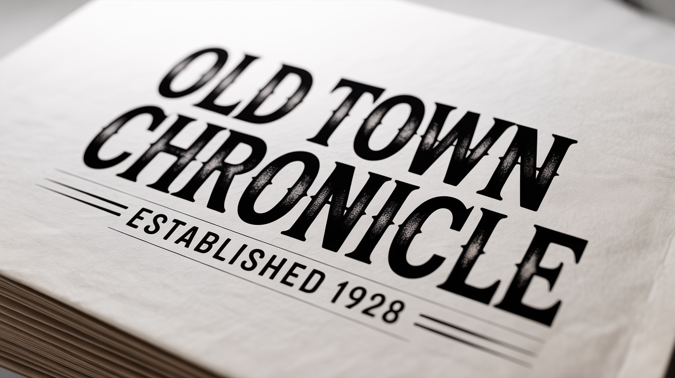 A mockup of vintage-style text on a white background. The words 'OLD TOWN CHRONICLE' are in a distressed Art Deco font, with 'Established 1928' written below.