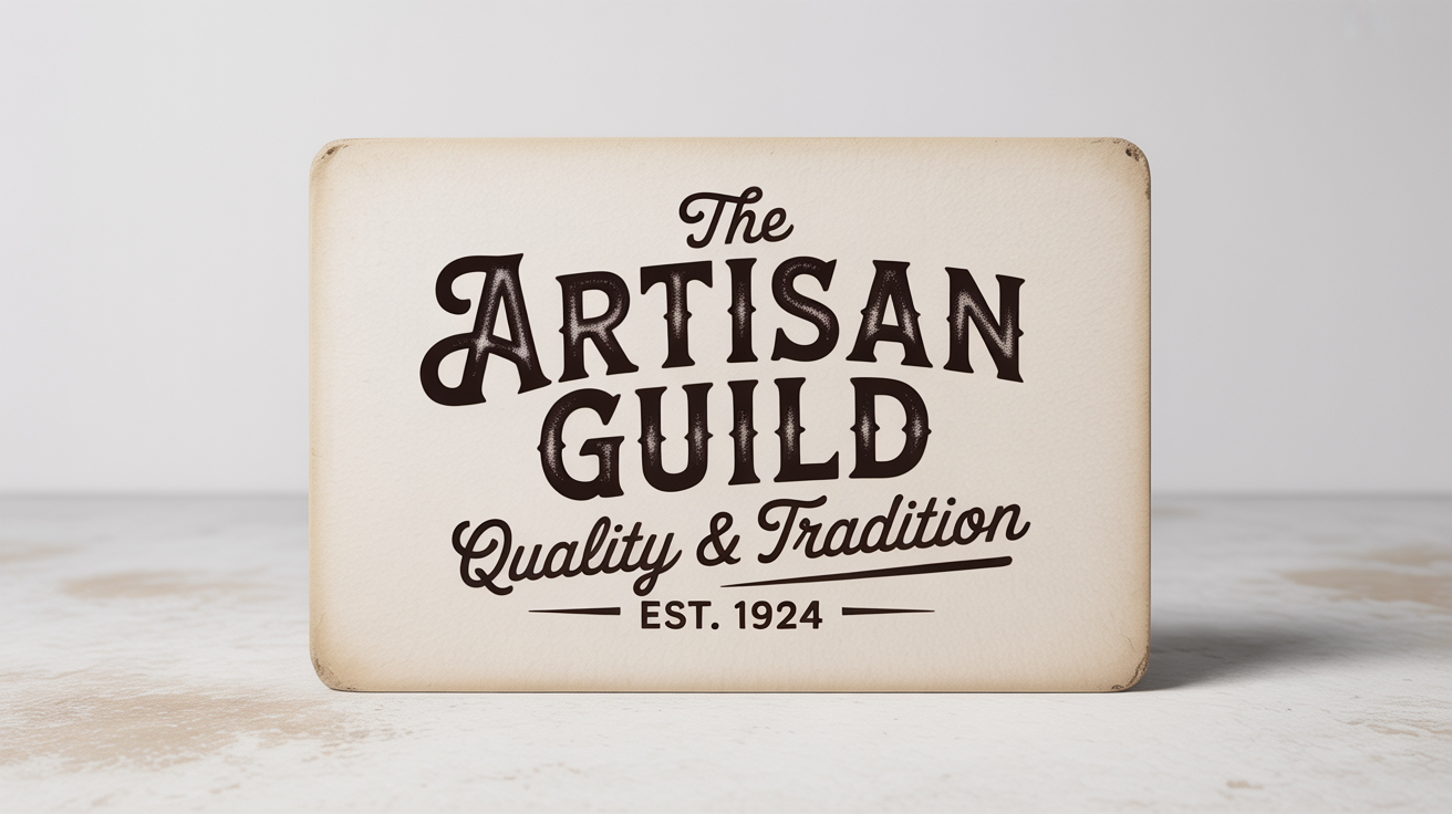 A mockup of a vintage text design on textured off-white paper against a white background. The text reads 'THE ARTISAN GUILD', 'Quality & Tradition', and 'EST. 1924' in various antique fonts.