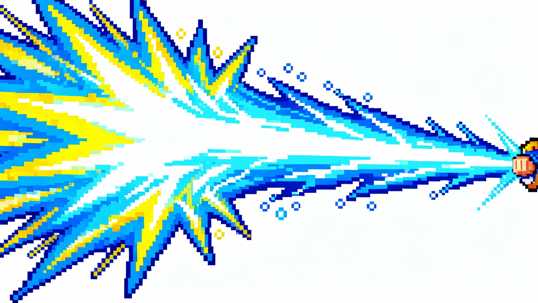 A pixel art animation of a powerful energy beam attack, depicted in a retro 16-bit video game style against a white background.