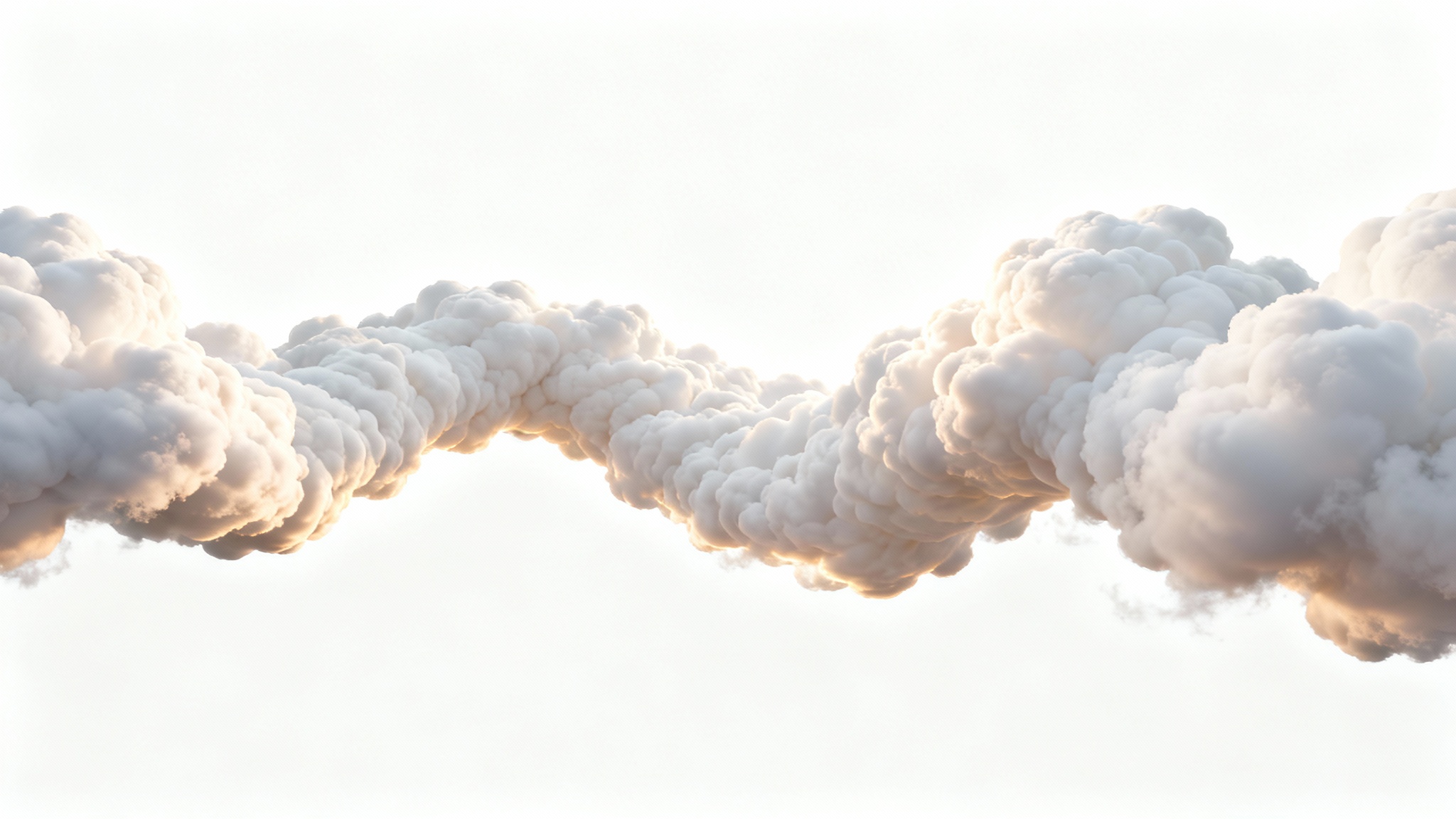 A panoramic image of fluffy white clouds arranged in a seamless, looping pattern, set against a solid white background to illustrate a cloud loop animation.