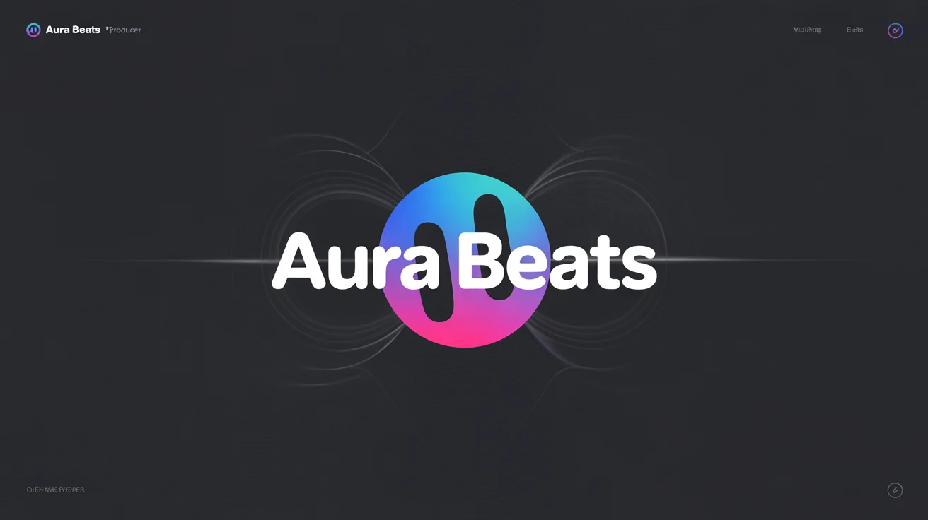 A professionally designed logo for a music producer named 'Aura Beats', featuring a glowing blue and magenta circular waveform icon on a dark background.