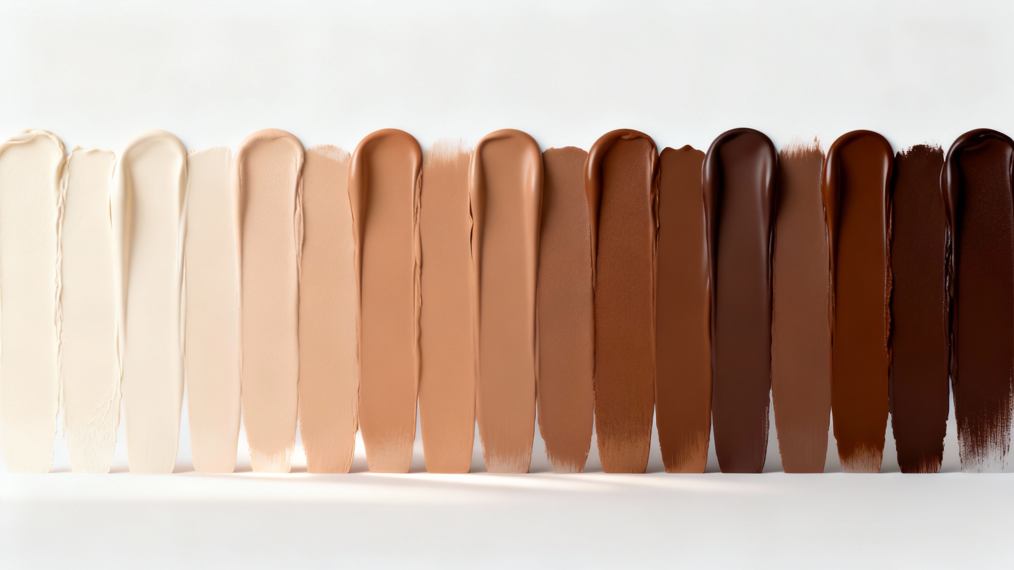 An artistic representation of a skin tone palette, showing a gradient of vertical swatches from light to dark against a clean white background.