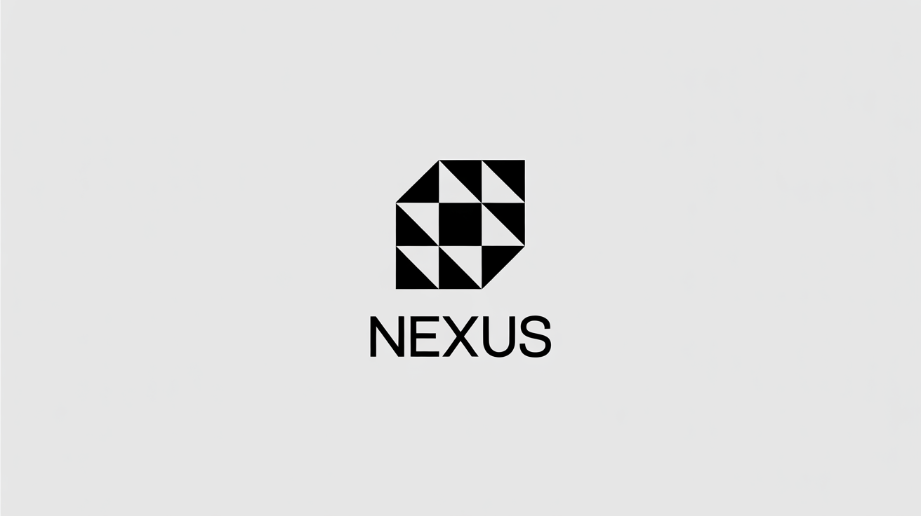 A modern, minimalist black and white logo on a white background. The logo features an abstract geometric icon above the word 'NEXUS' in a clean, sans-serif font.