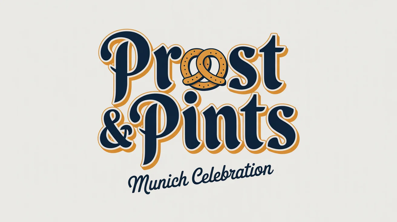 An Oktoberfest typography design featuring the text 'Prost & Pints' in a decorative blue, white, and gold German-style font on a plain white background. The ampersand is shaped like a pretzel.