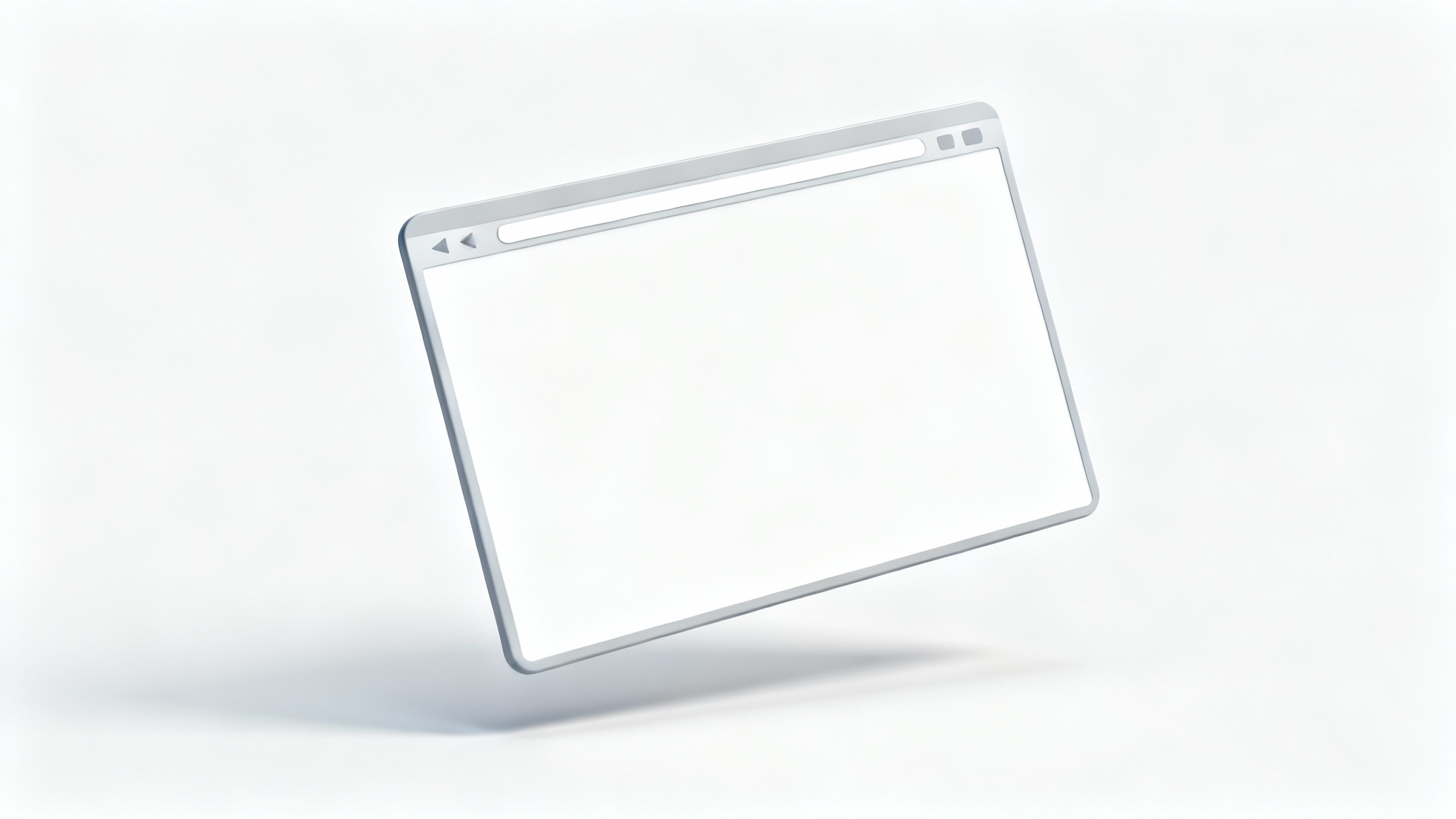 A clean, modern mockup of an empty web browser window, shown at a slight angle against a white background.