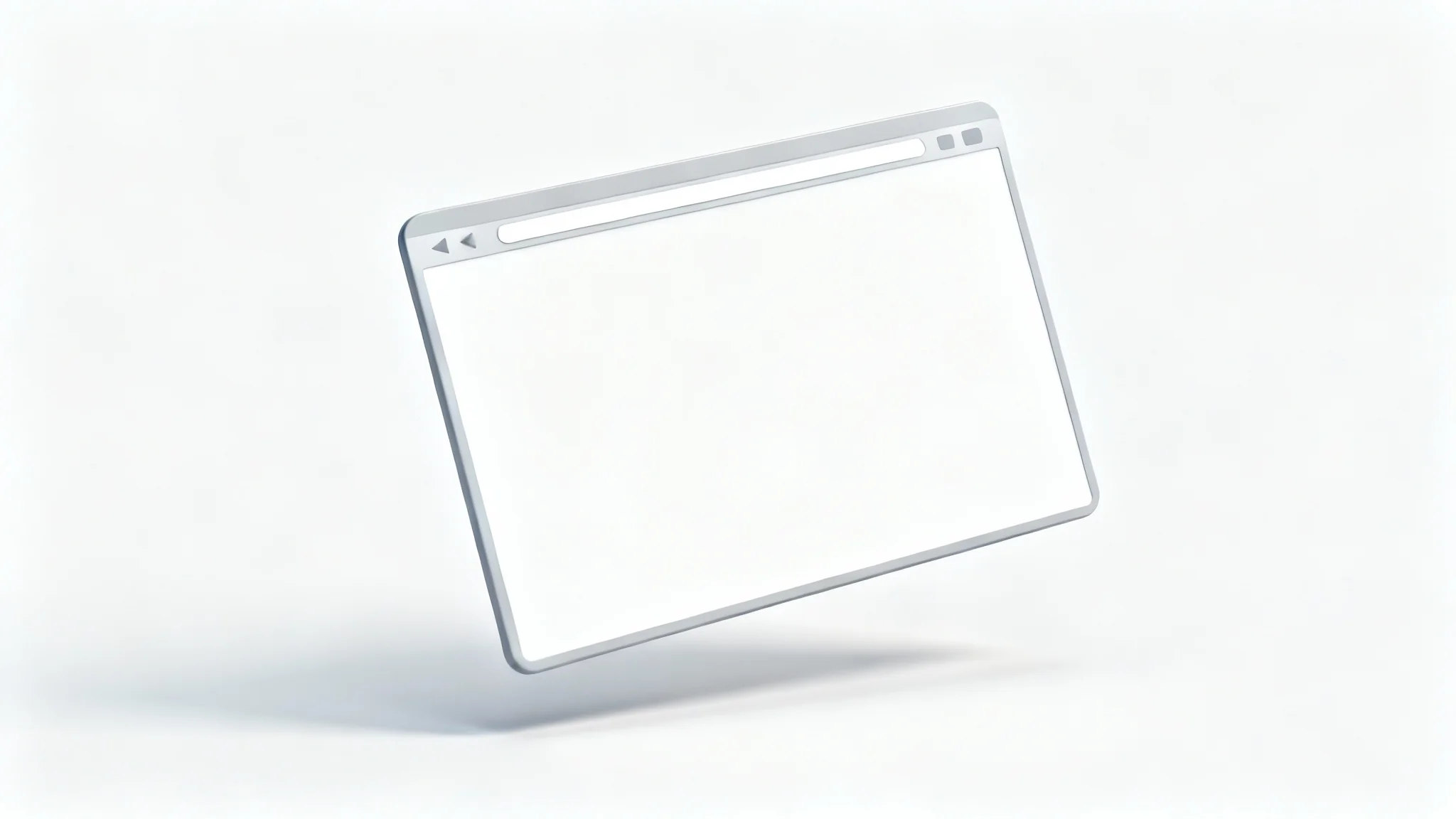A clean, modern mockup of an empty web browser window, shown at a slight angle against a white background.