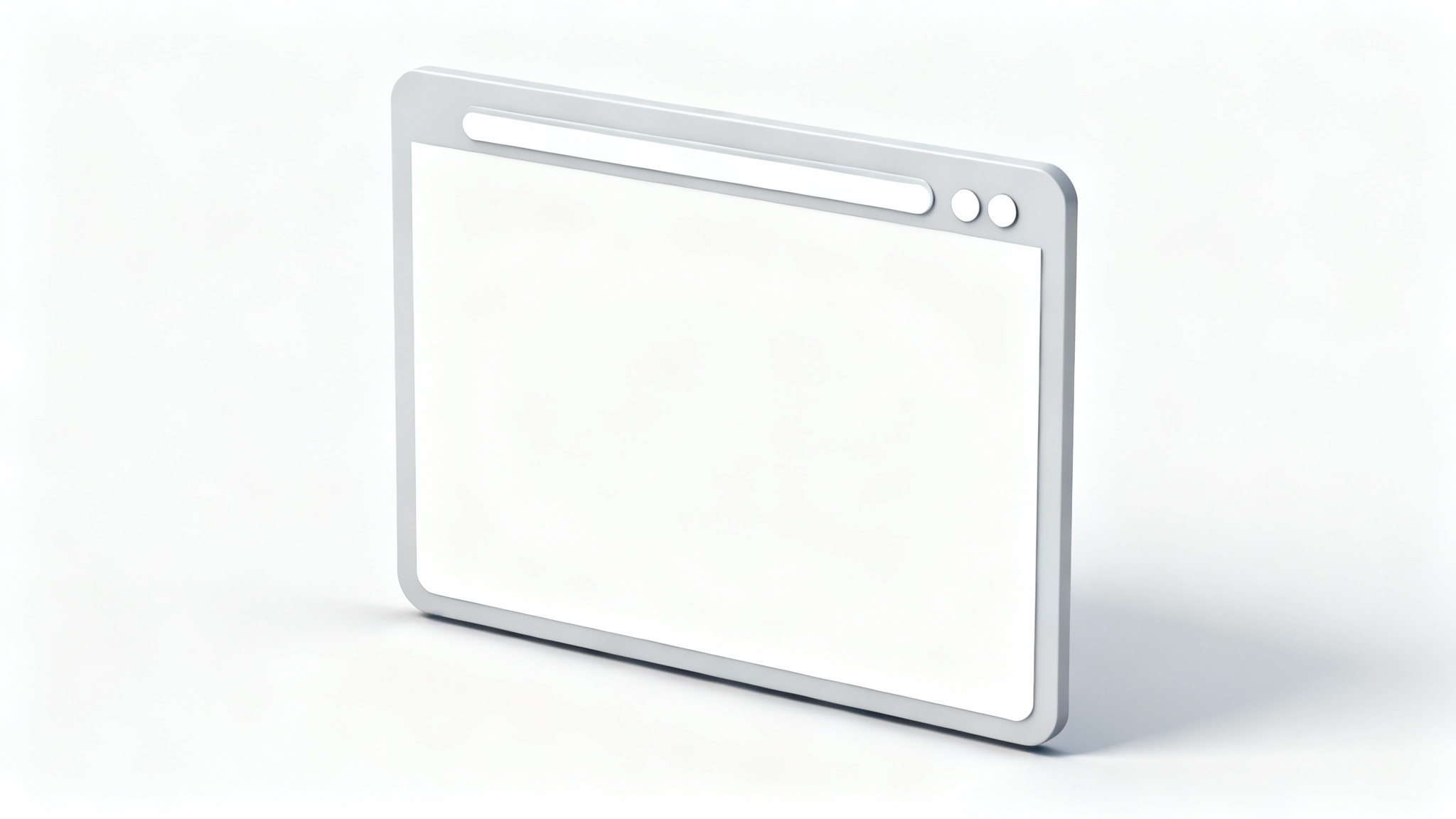 A clean, minimalist 3D mockup of a modern browser window floating against a white background, with an empty content area.