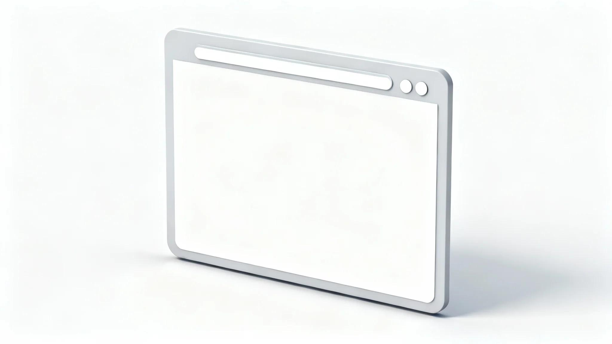 A clean, minimalist 3D mockup of a modern browser window floating against a white background, with an empty content area.