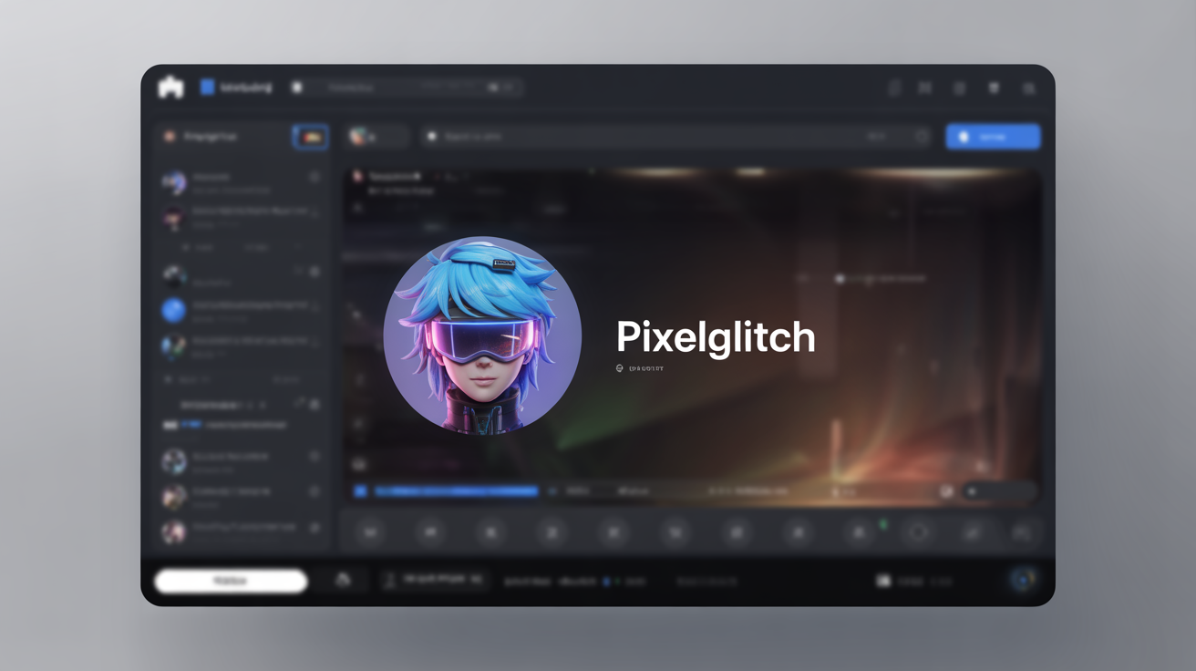 A mockup of a Discord user profile in dark mode, featuring a high-quality circular profile picture of a cyberpunk anime character and the username 'PixelGlitch'.