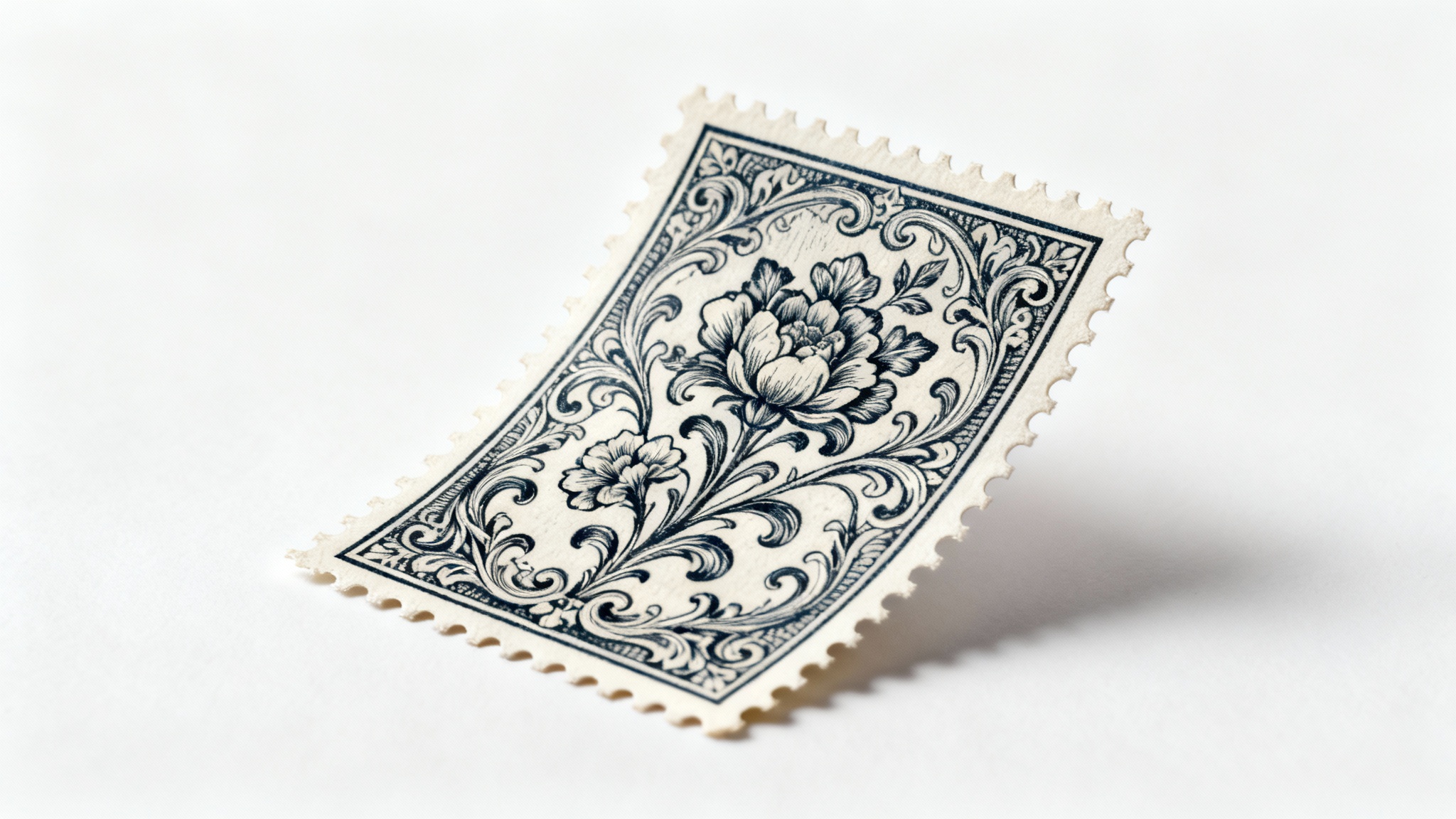 A hero image showcasing a professionally designed black and white stamp with an intricate floral pattern, presented on a clean, minimalist background to highlight the final design result.