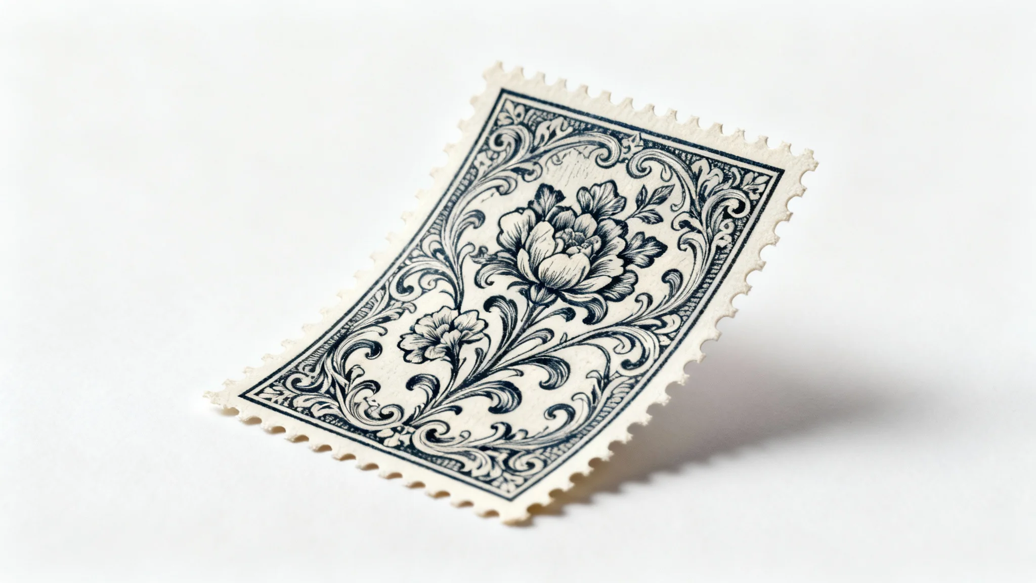 A hero image showcasing a professionally designed black and white stamp with an intricate floral pattern, presented on a clean, minimalist background to highlight the final design result.
