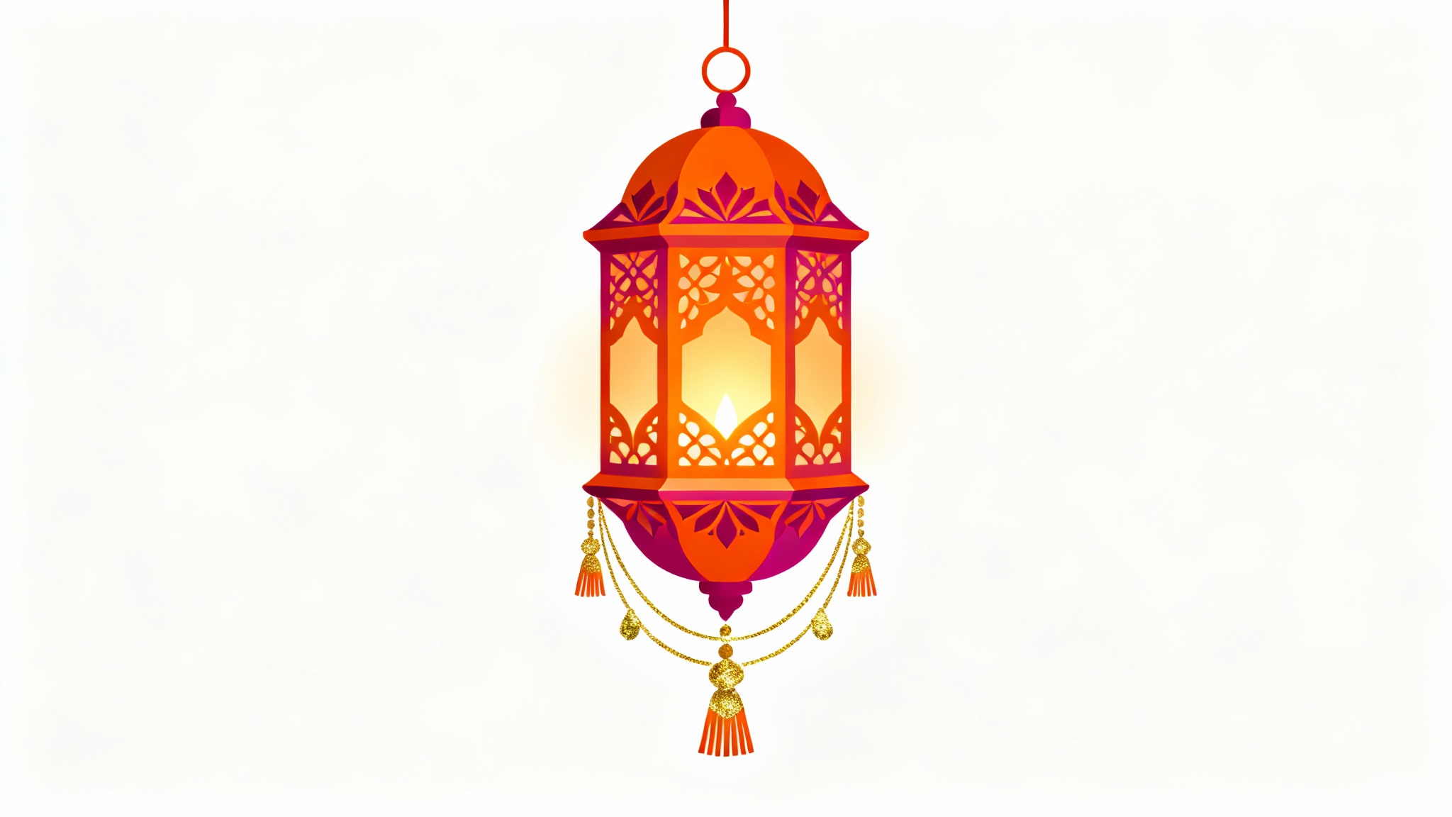 A vibrant digital illustration of a detailed, traditional Diwali lantern with intricate patterns and festive colors, glowing warmly against a clean white background.