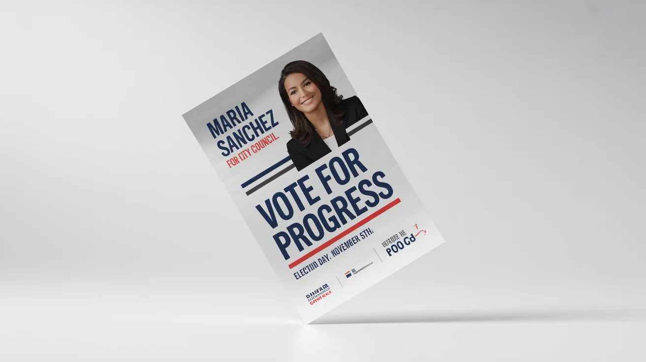 A professionally designed political campaign flyer for a fictional candidate, Maria Sanchez, displayed on a clean white background. The flyer uses a red, white, and blue color scheme with the text 'Vote for Progress'.