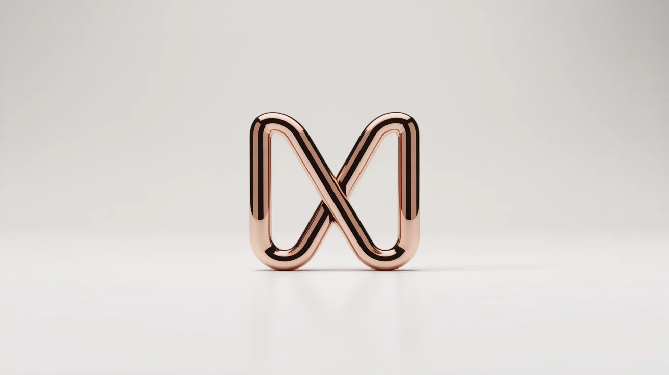 A minimalist mockup of a luxury logo featuring the letters 'M' and 'W' elegantly interlocked, rendered in polished rose gold on a clean white background.
