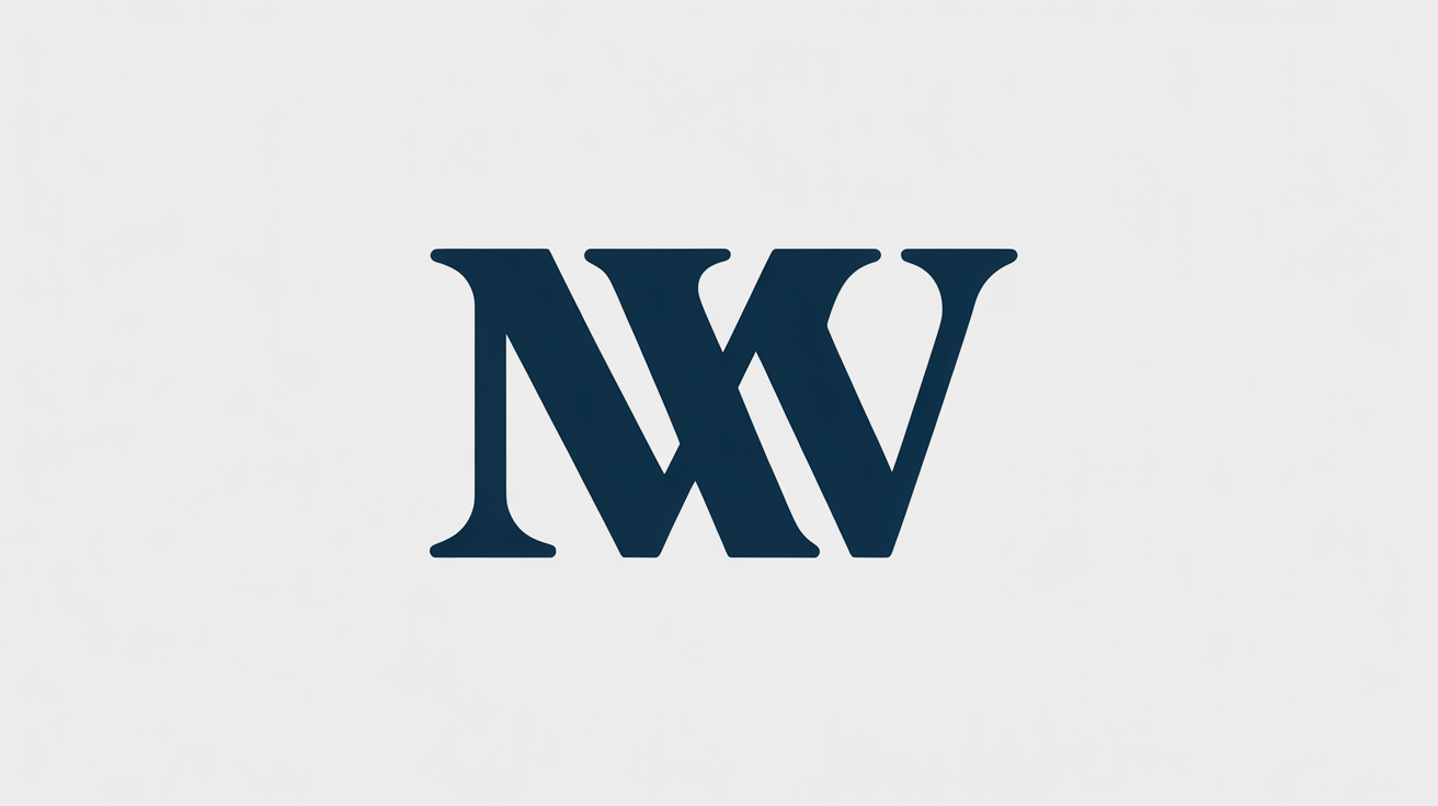 A modern logo featuring the letters 'M' and 'W' interlocking in a deep navy blue, set against a clean white background, showcasing a minimalist design.