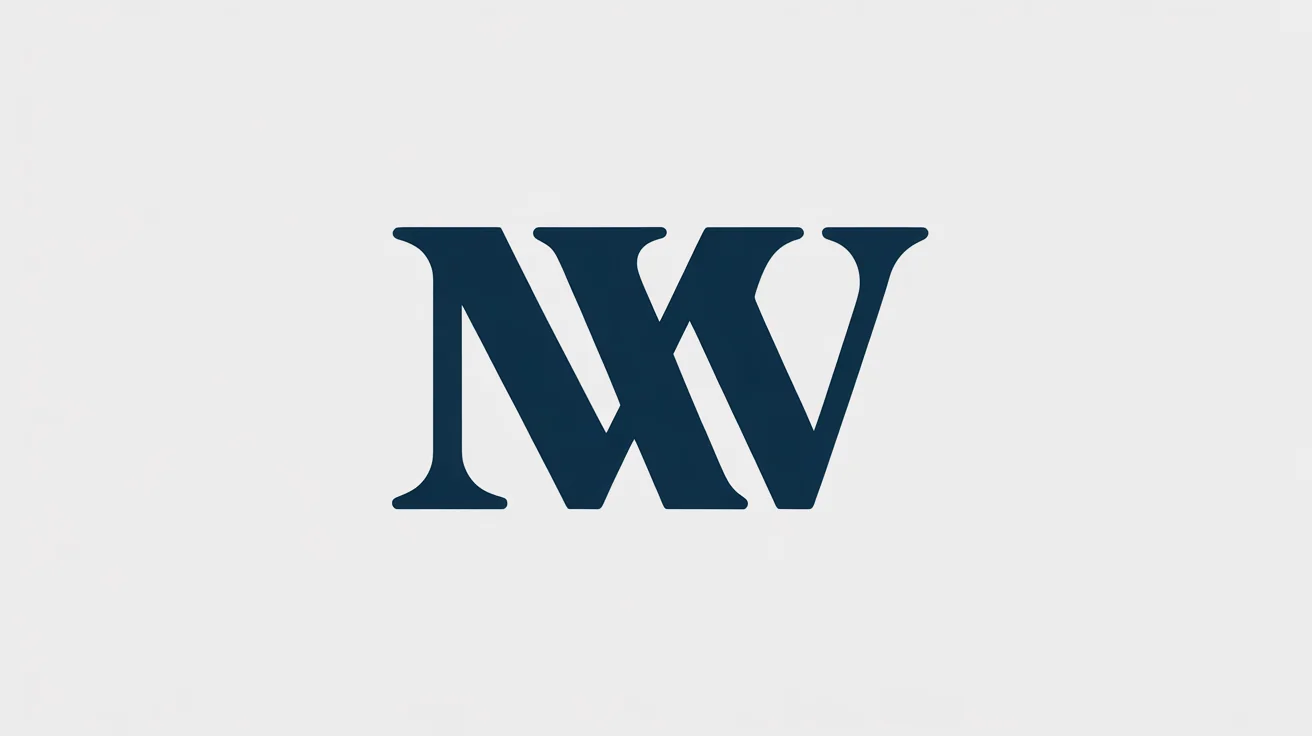 A modern logo featuring the letters 'M' and 'W' interlocking in a deep navy blue, set against a clean white background, showcasing a minimalist design.