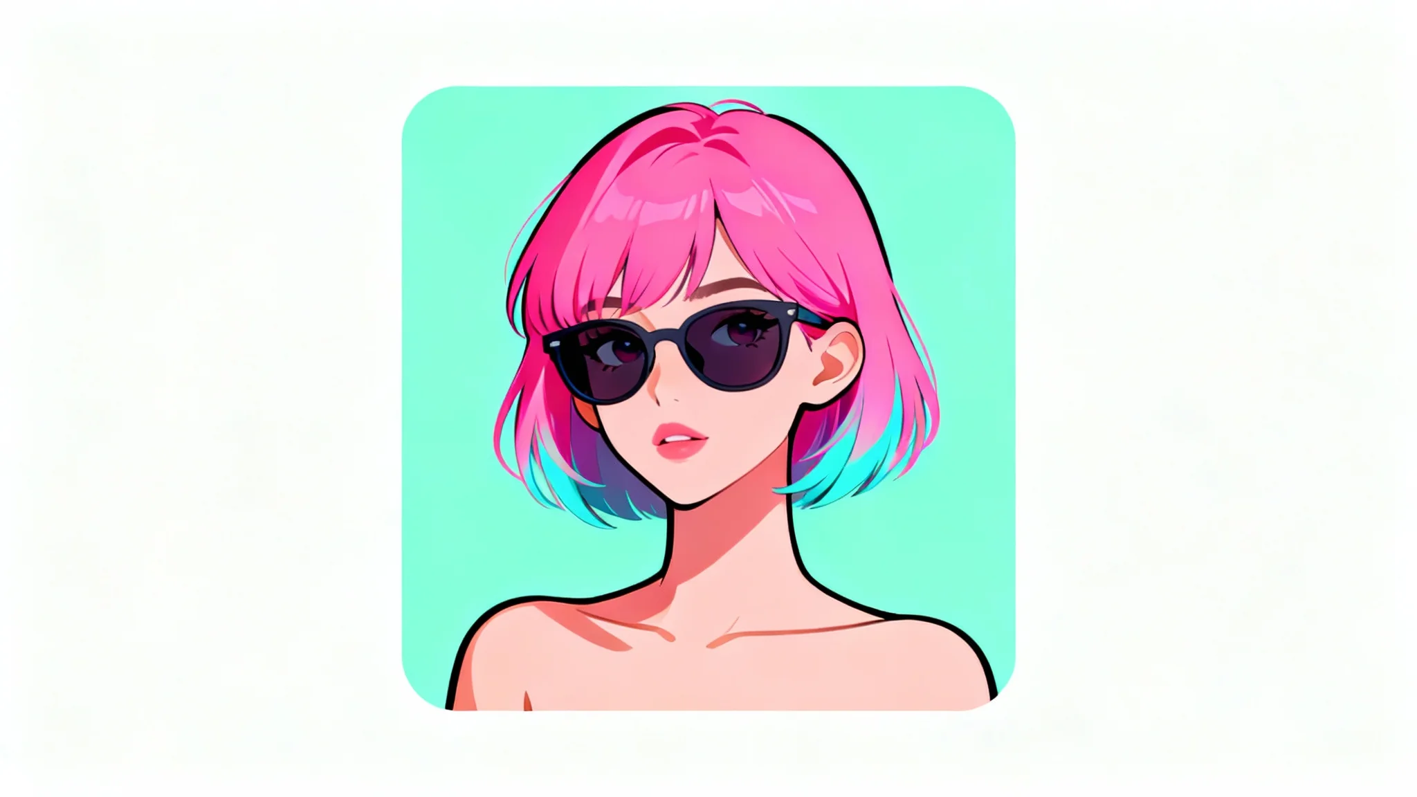A mockup of a square profile picture featuring a modern, colorful digital illustration of a young woman with pink hair.