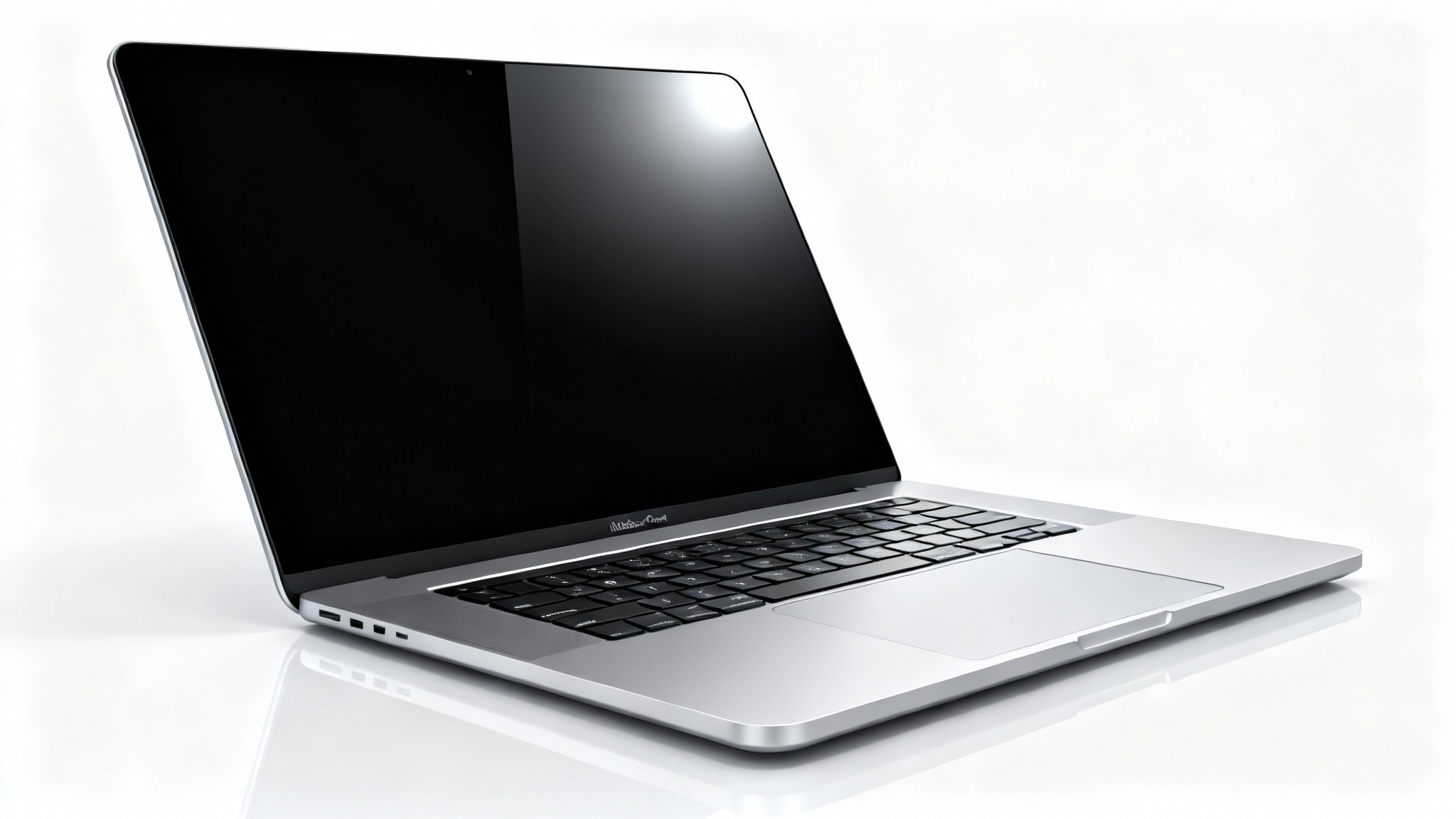 A photorealistic mockup of a modern silver MacBook Pro, open and angled on a clean white background, showcasing its sleek design.