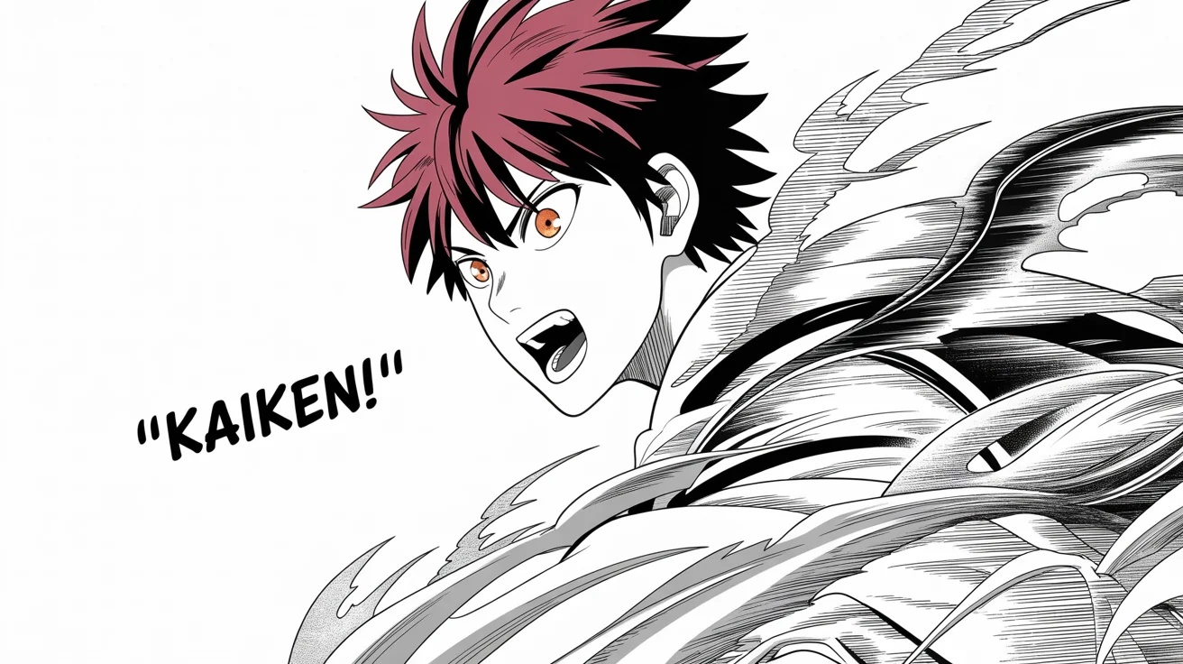 A perfectly cleaned, high-quality black and white manga panel showing an intense shonen character shouting, demonstrating the final output of a manga cleaning tool.