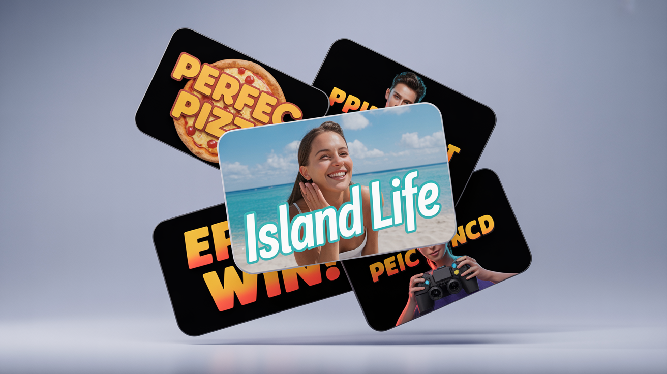 A collage of professional YouTube thumbnails for travel, food, and gaming, each featuring text with different vibrant and high-contrast color styles to showcase a text color changer tool.