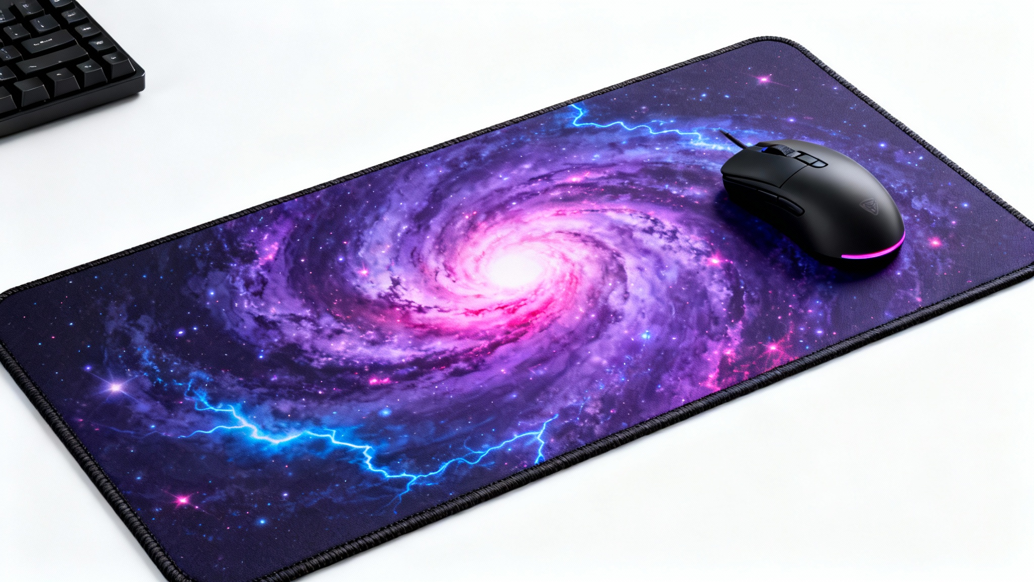 A high-quality gaming mousepad with a vibrant cosmic nebula design, shown with a gaming mouse on a clean white background.