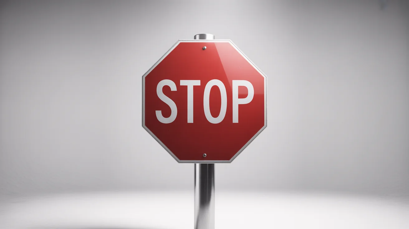 A photorealistic mockup of a brand new, red octagonal STOP sign mounted on a metal pole, set against a plain white background.