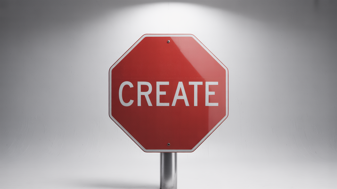 A photorealistic mockup of a red, octagonal traffic sign with the word "CREATE" in the center, set against a plain white background.
